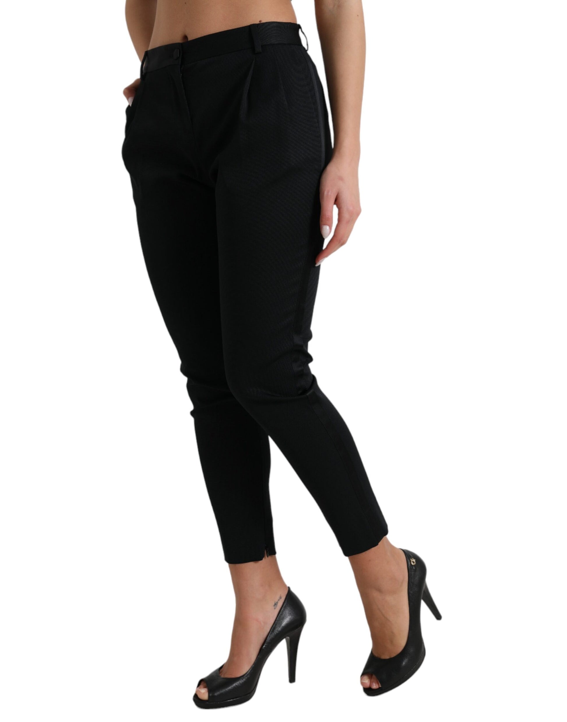 Zwarte skinny cropped broek met middelhoge taille