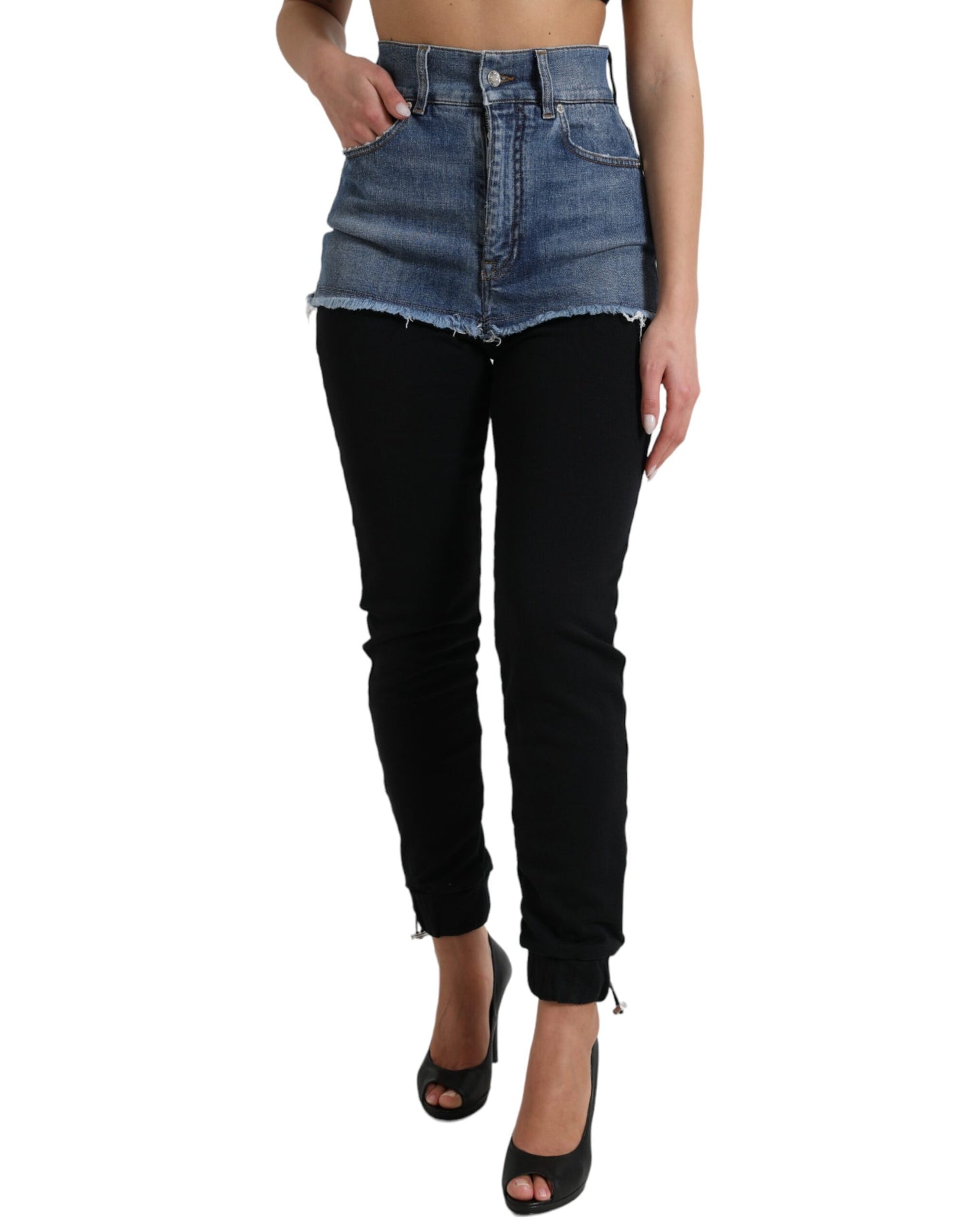 Zwart blauw katoen hoge taille PRETTY denim broek