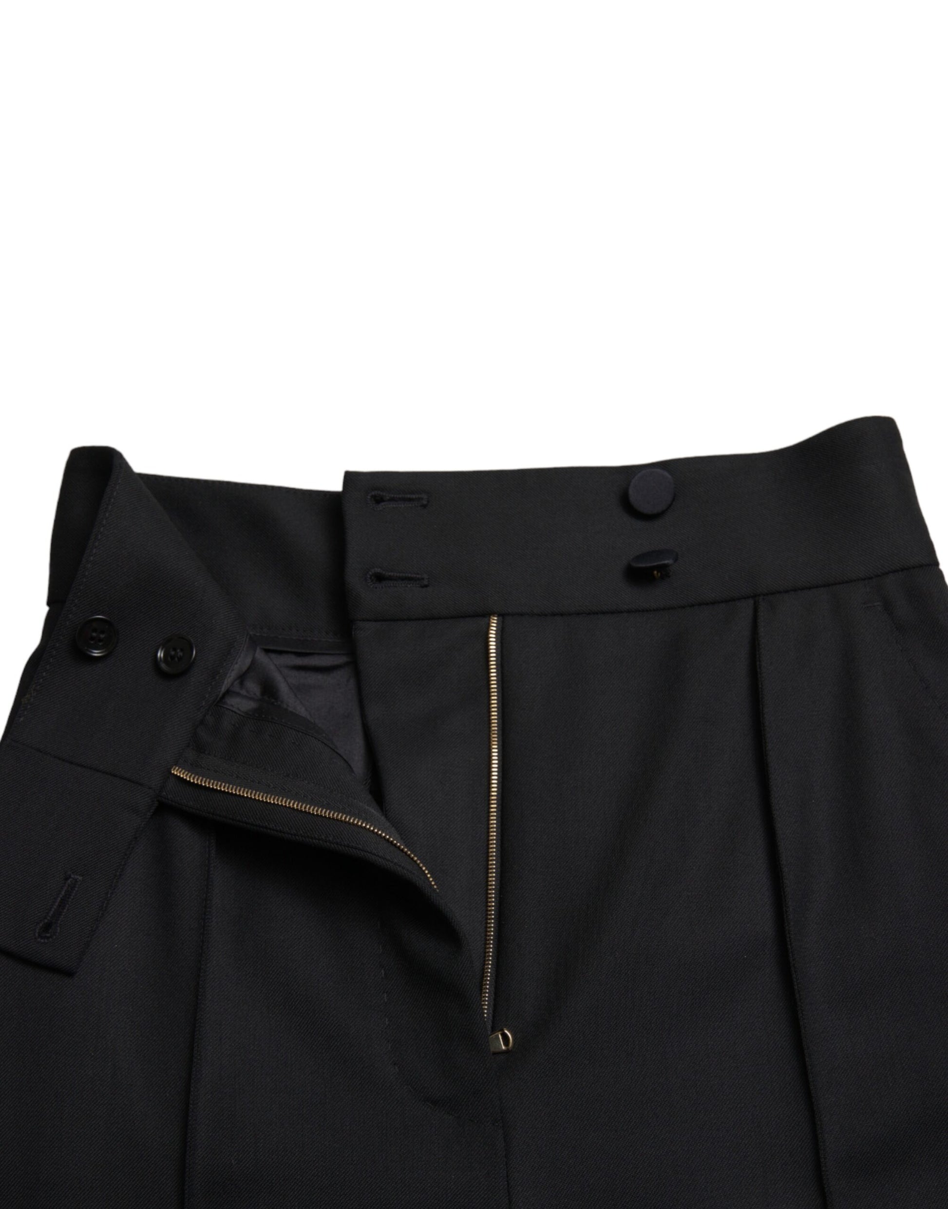 Zwarte wollen hoge taille taps toelopende broek