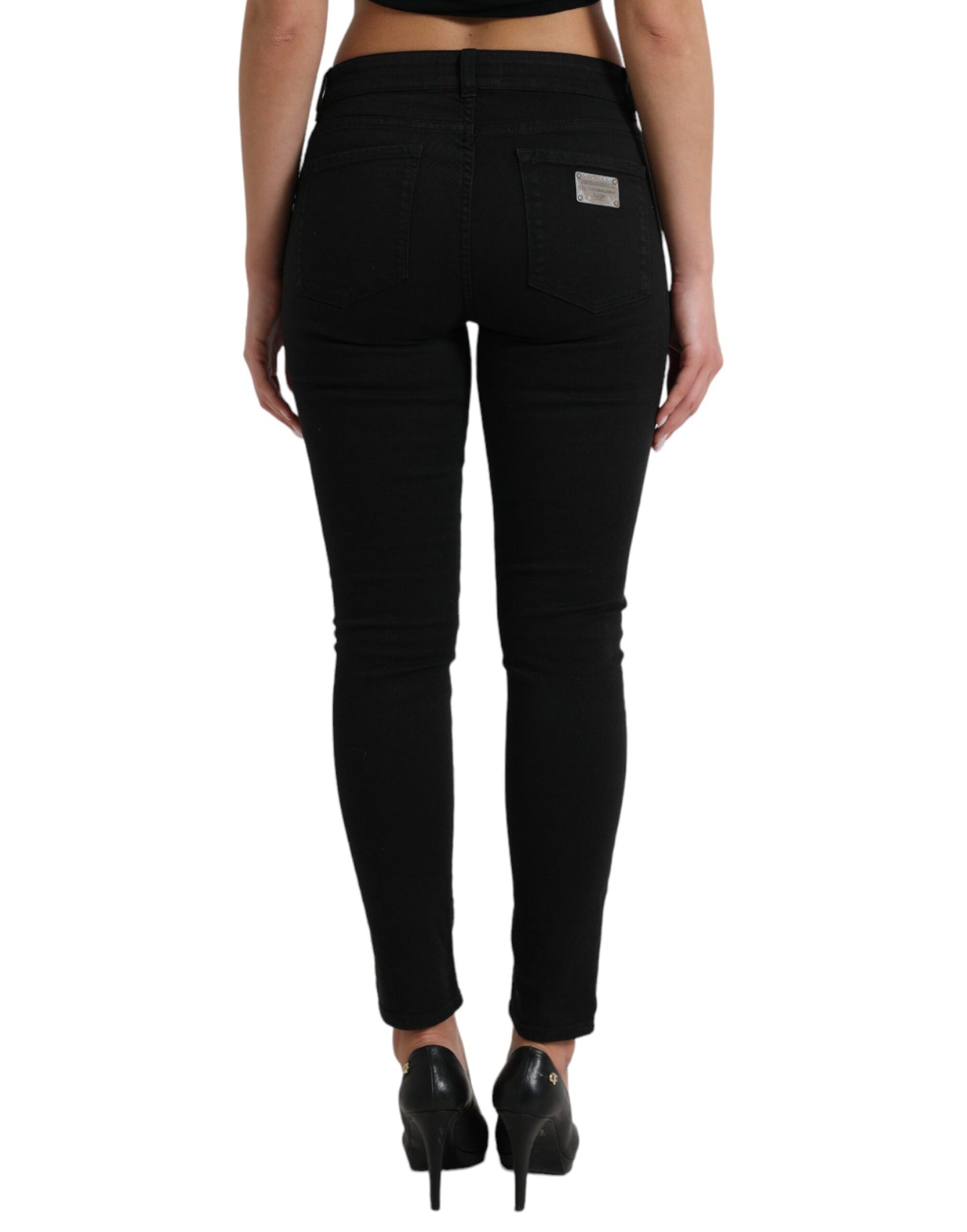 Zwarte katoenen skinny denim jeans met middelhoge taille