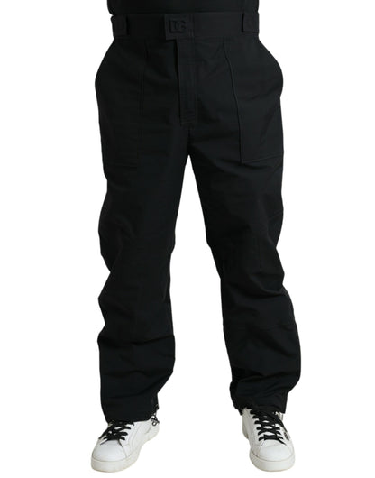 Zwarte polyester rechte broek met logo