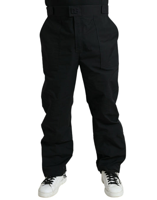 Zwarte polyester rechte broek met logo