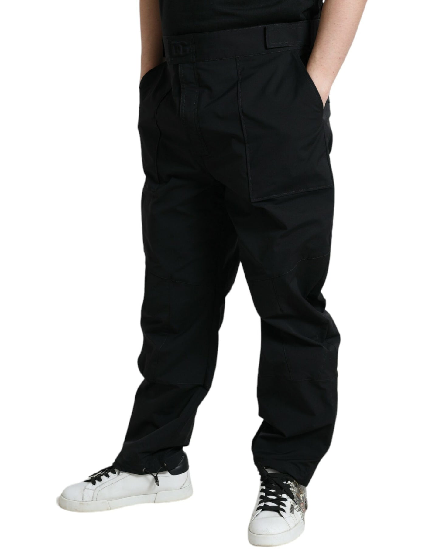 Zwarte polyester rechte broek met logo