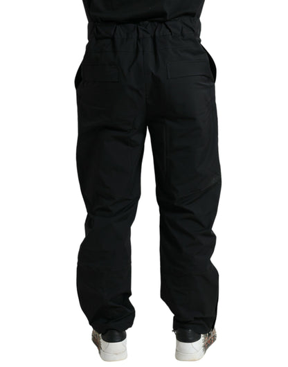 Zwarte polyester rechte broek met logo