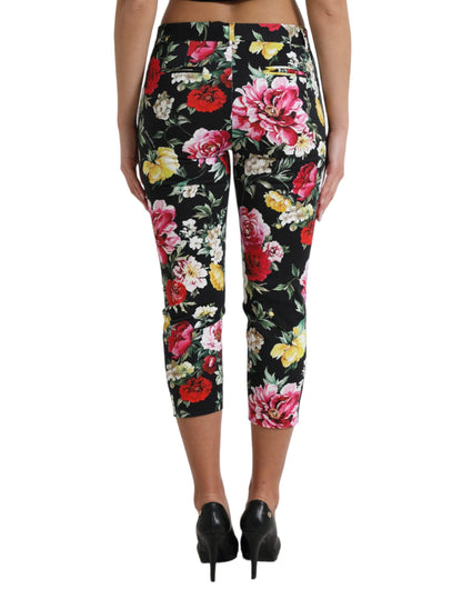 Zwarte cropped broek met middentaille en bloemenprint