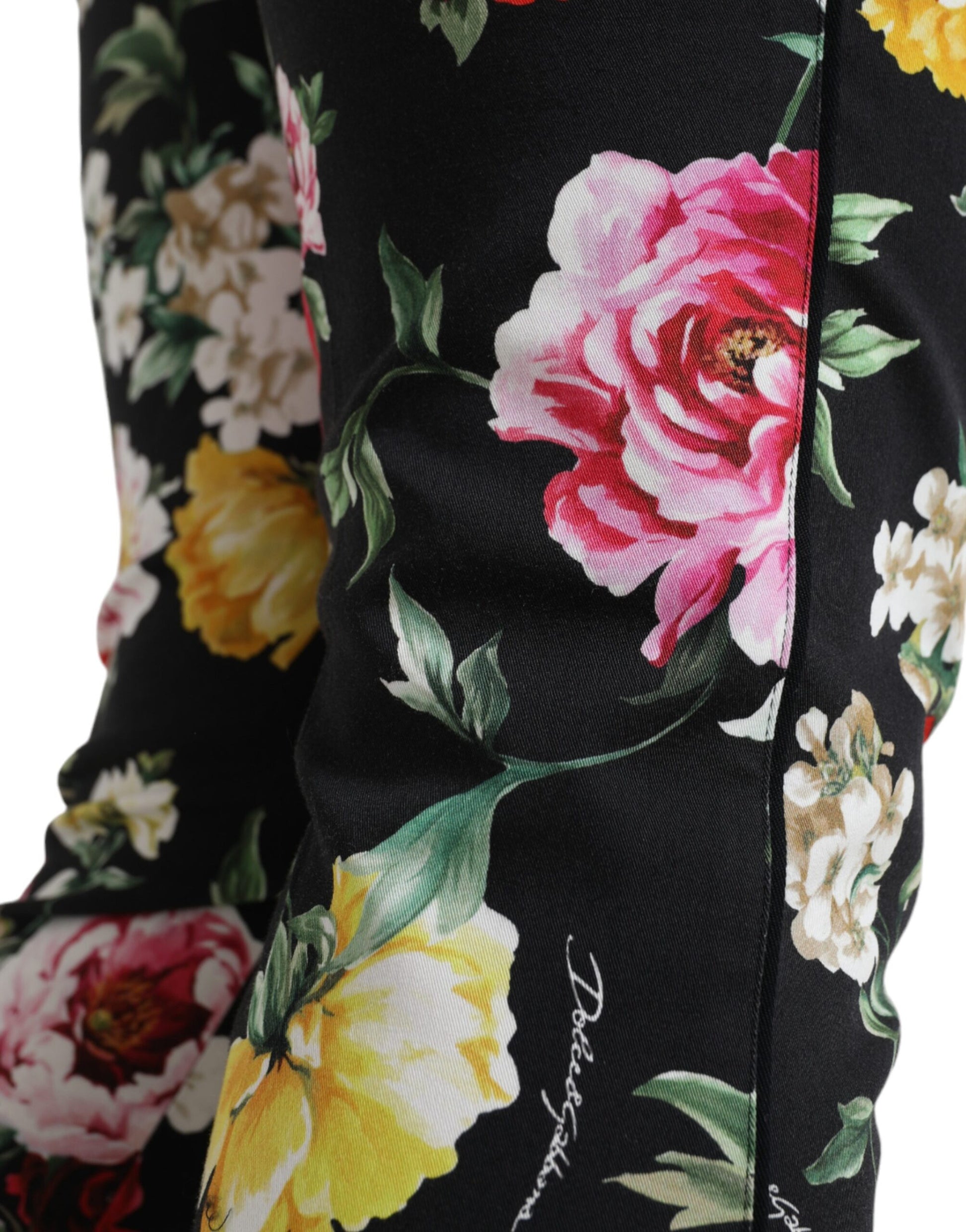 Zwarte cropped broek met middentaille en bloemenprint