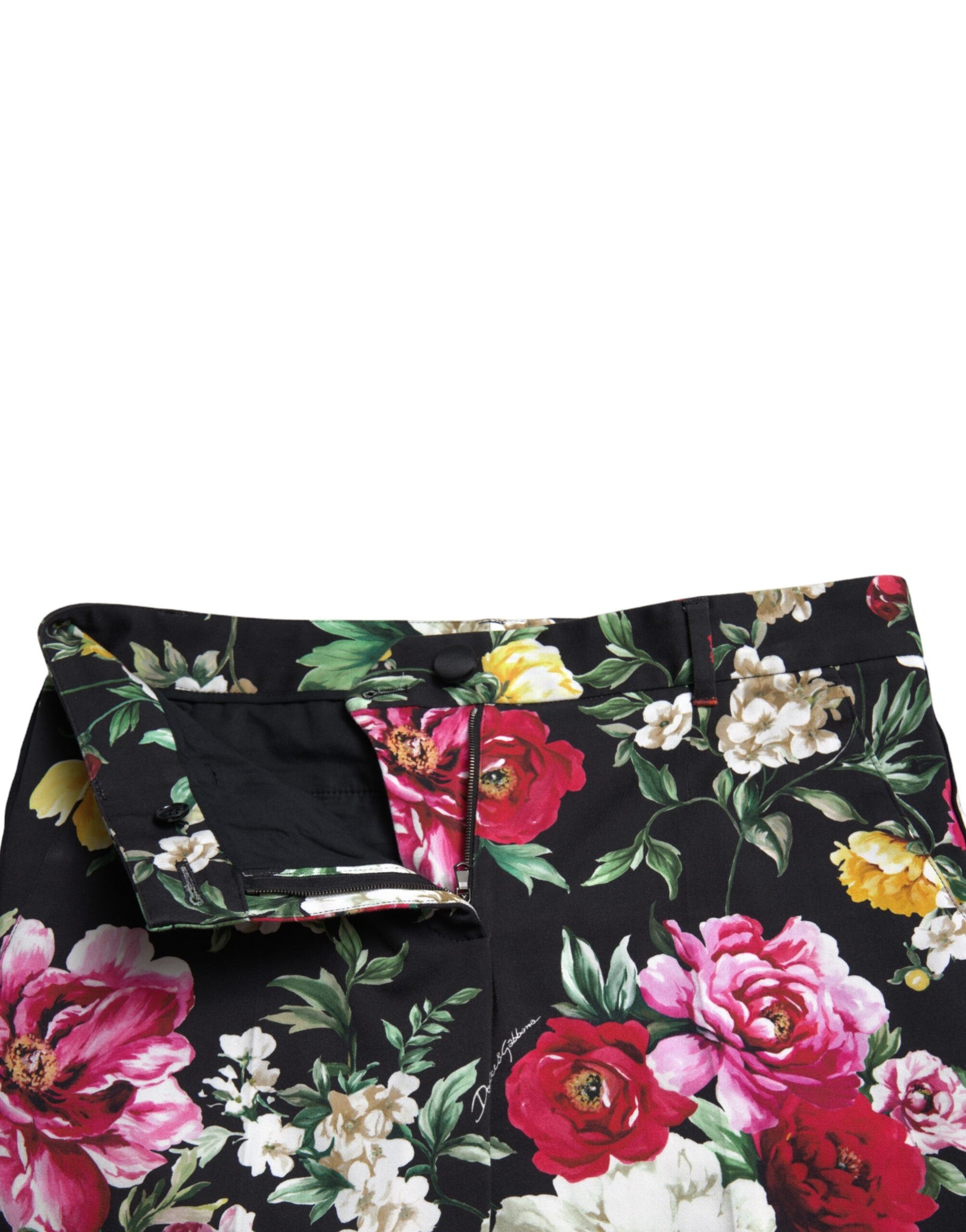 Zwarte cropped broek met middentaille en bloemenprint