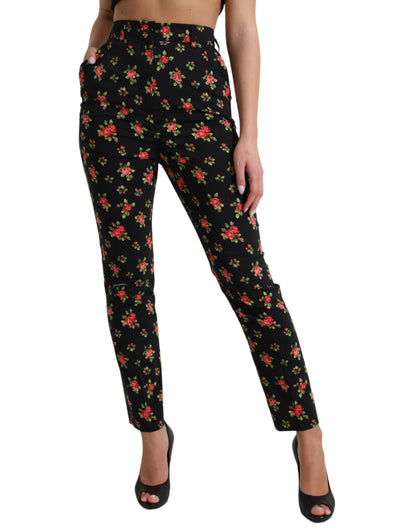 Pantalones cónicos florales elegantes de cintura alta