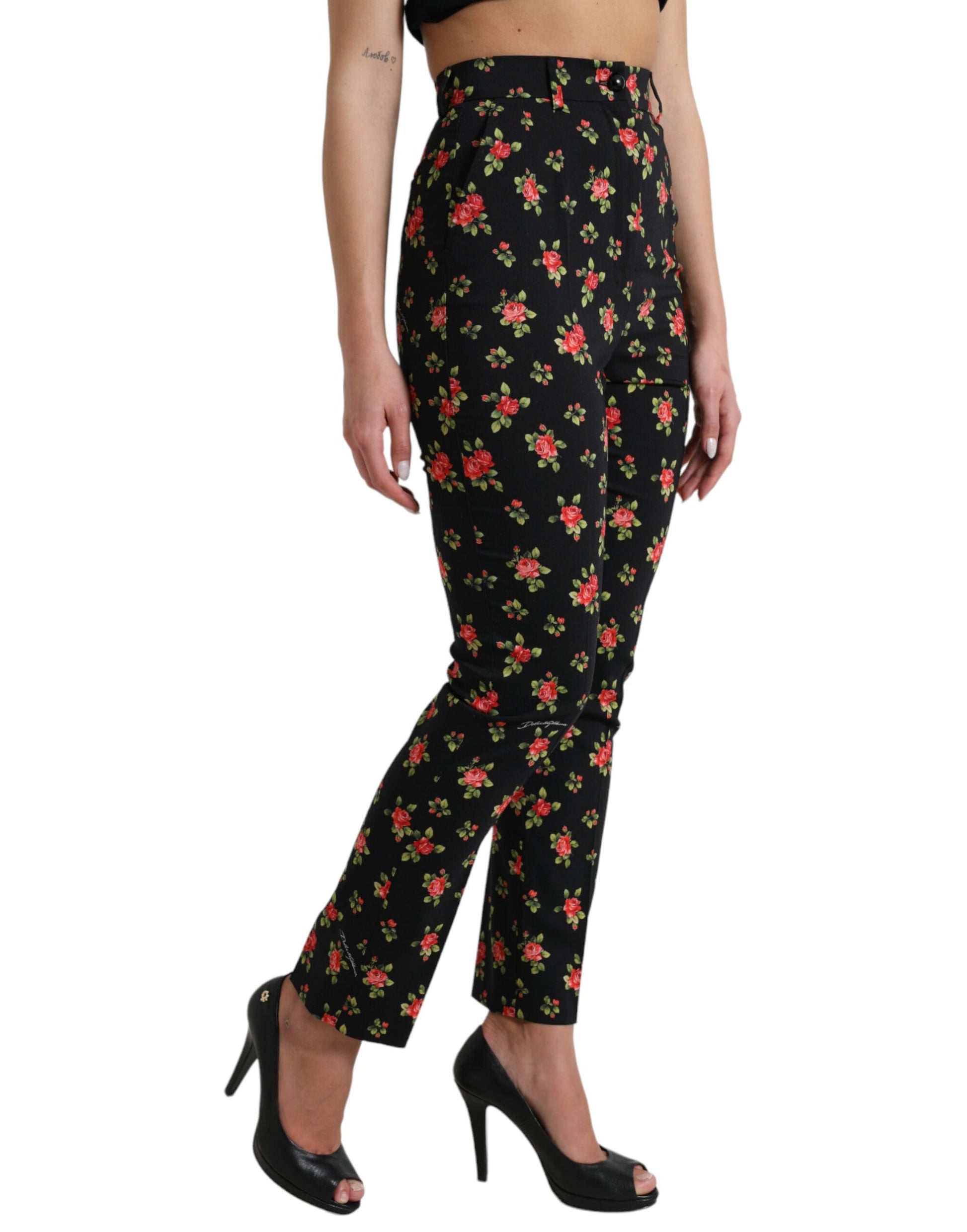 Elegant High-Waist Floral Tapered Pants