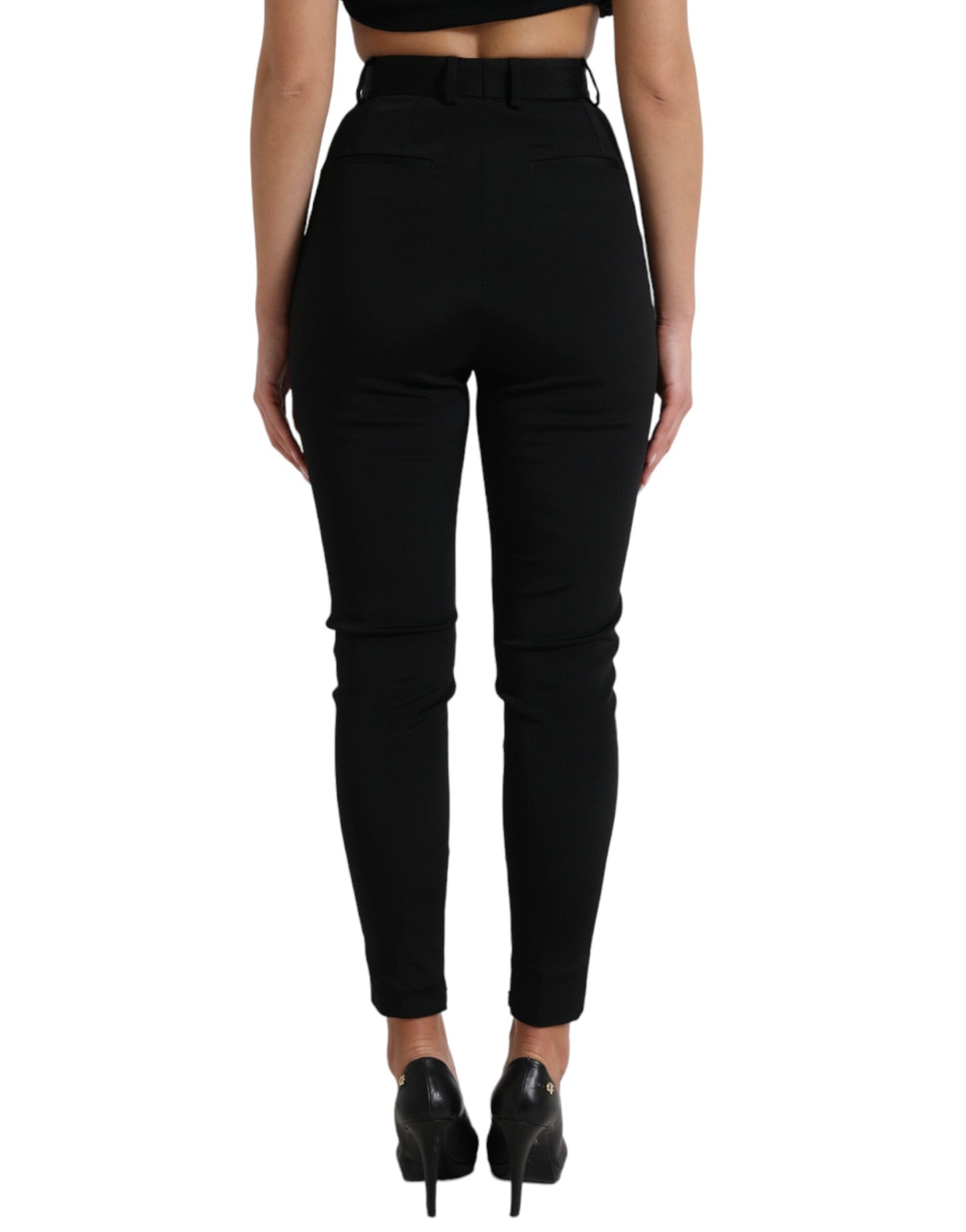 Zwarte wollen stretch skinny broek met hoge taille