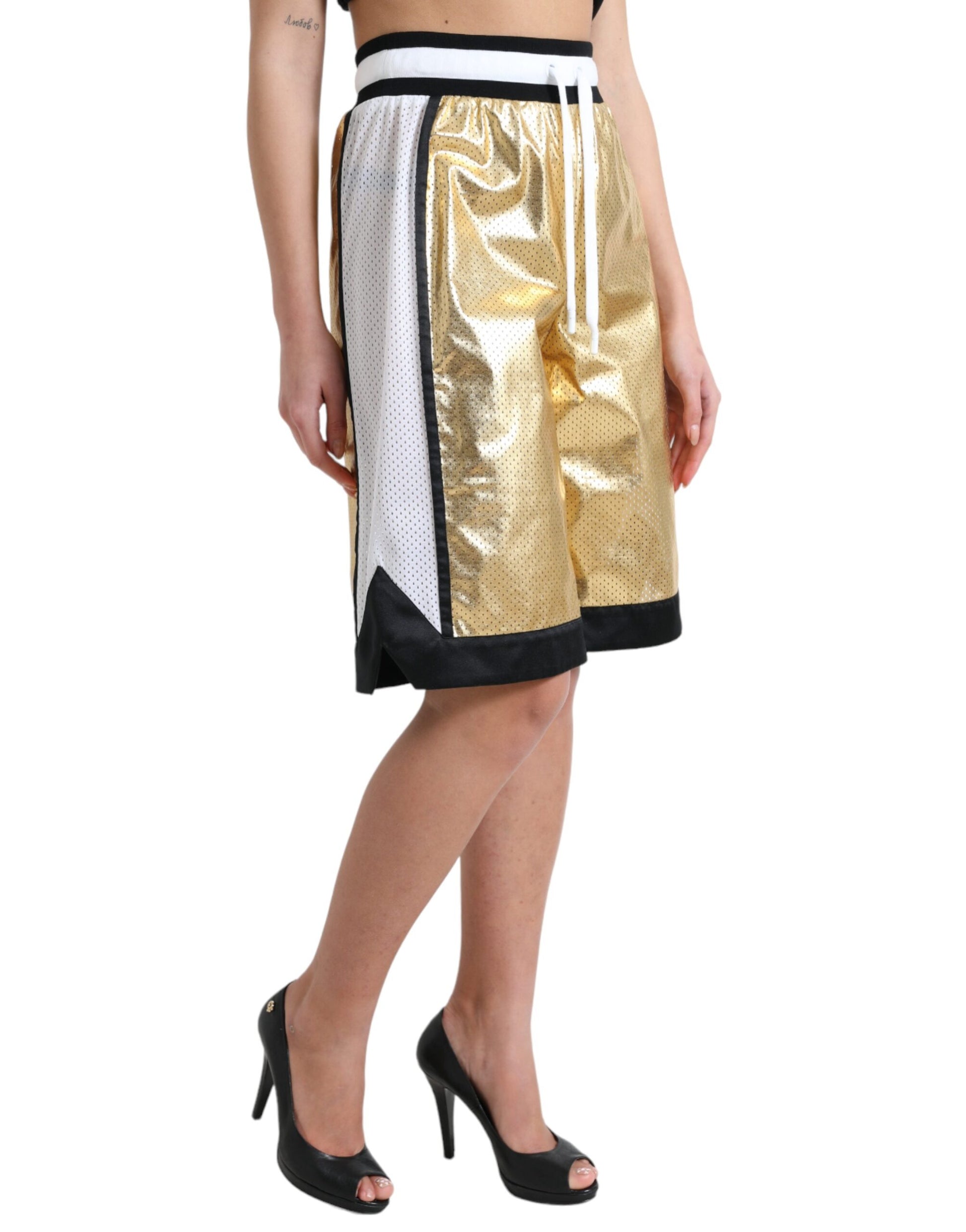 Elevated Elegance: High Waist Golden Shorts