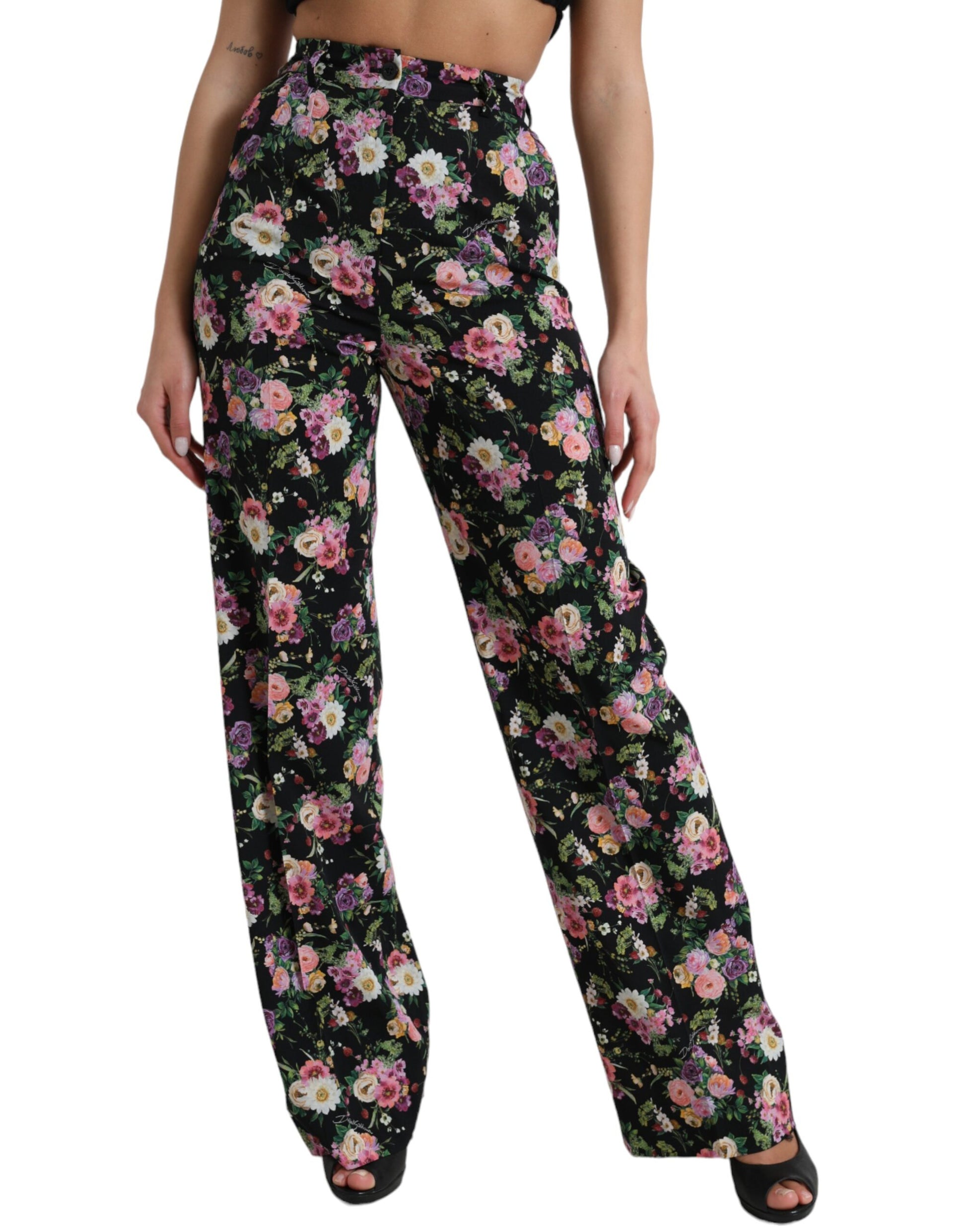 Pantalones anchos con cintura alta y estampado floral