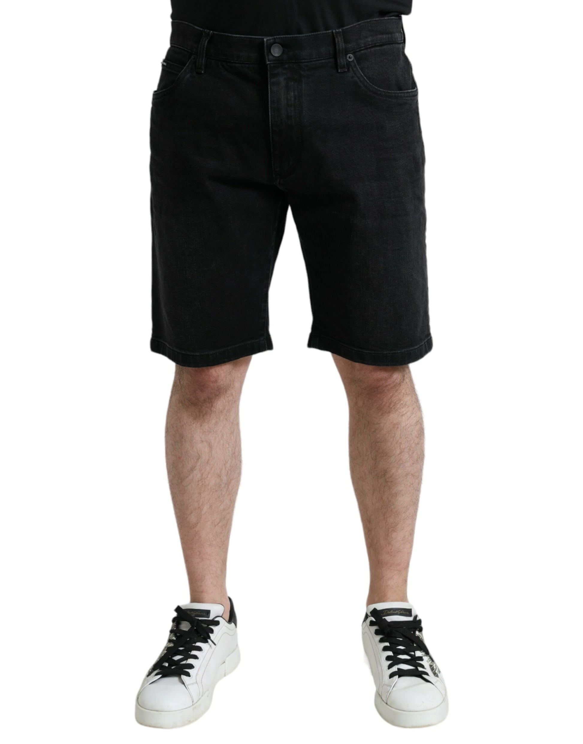 Zwarte katoenen stretchbermuda-denimshort