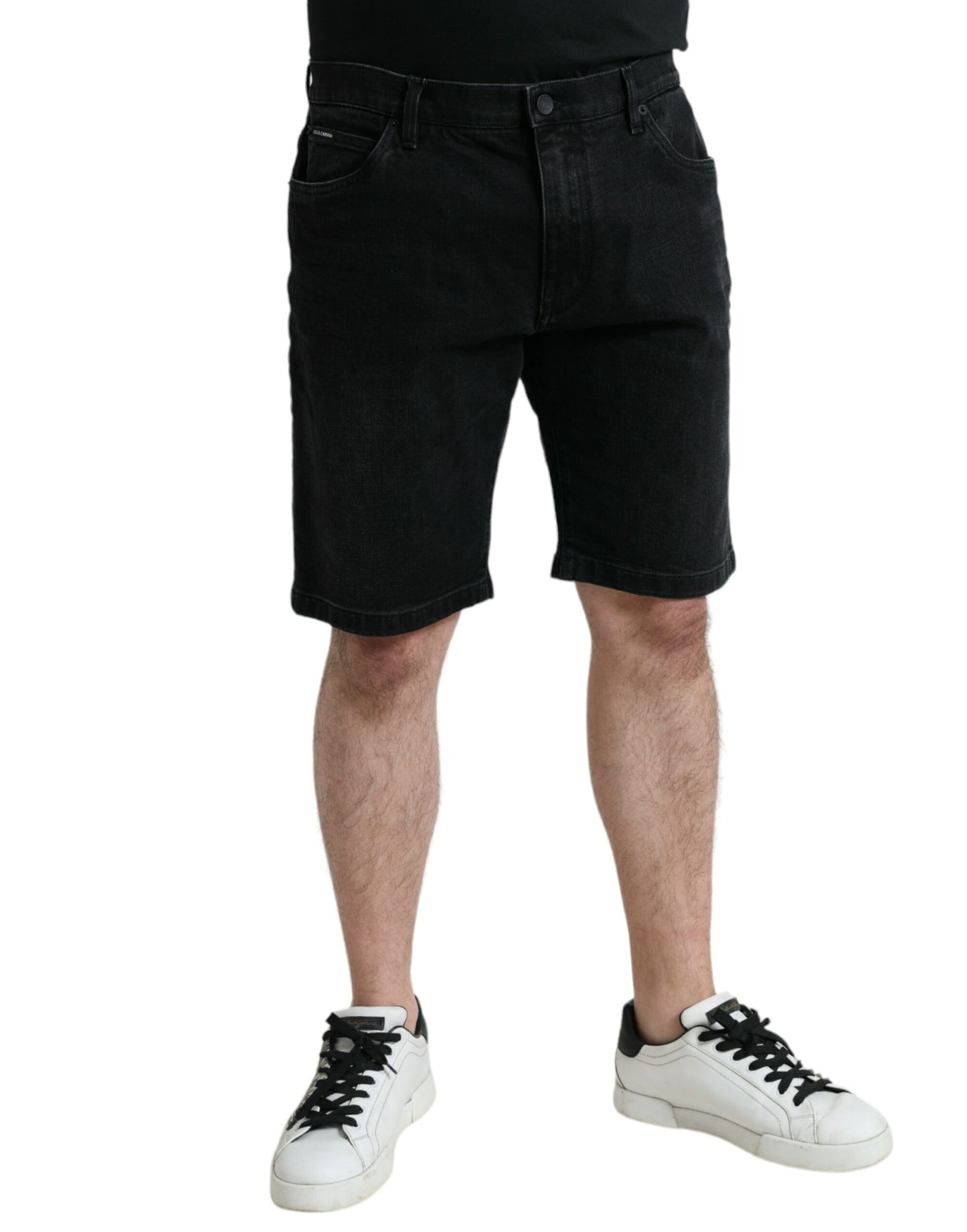 Zwarte katoenen stretchbermuda-denimshort