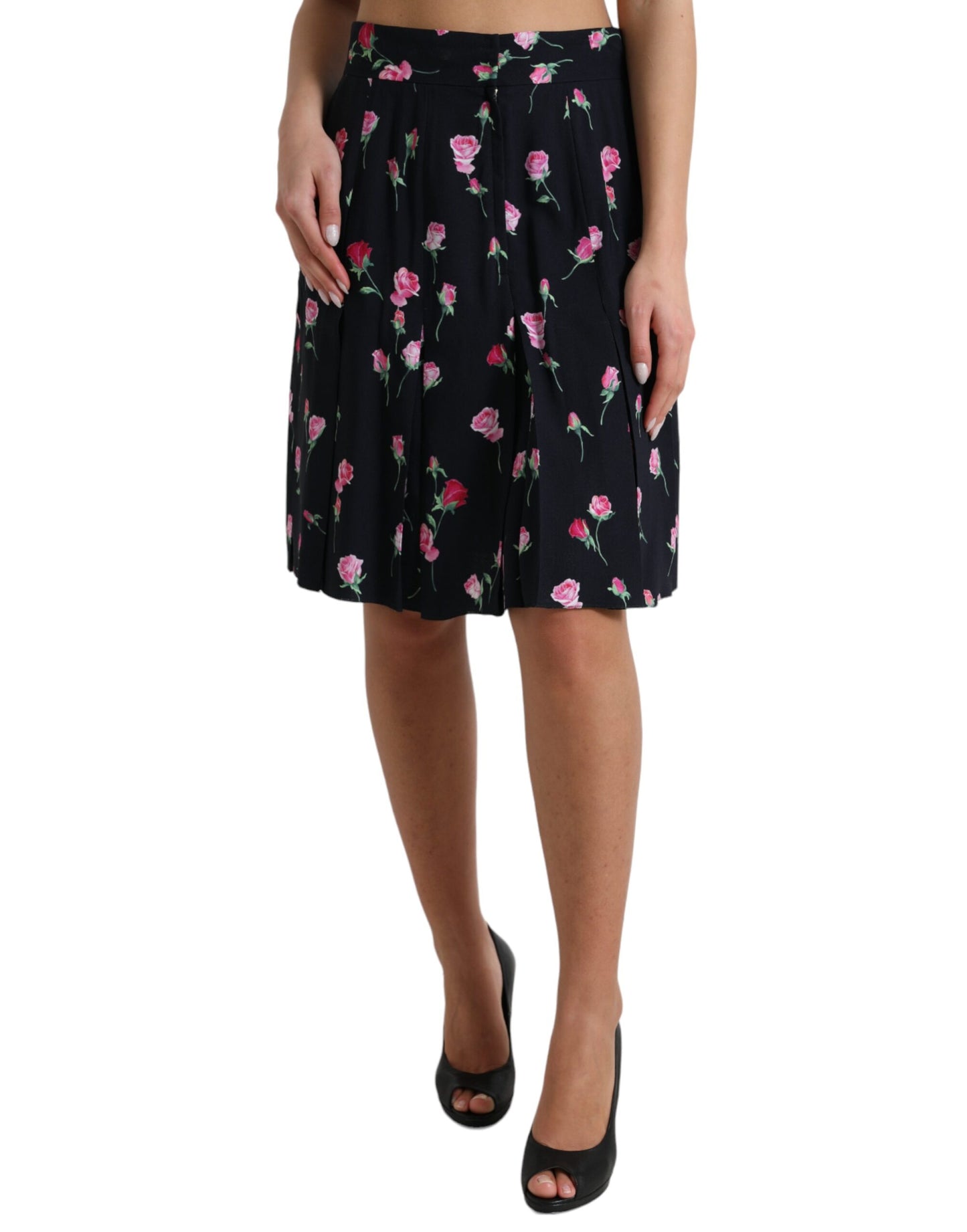 Falda floral elegante hasta la rodilla acampanada