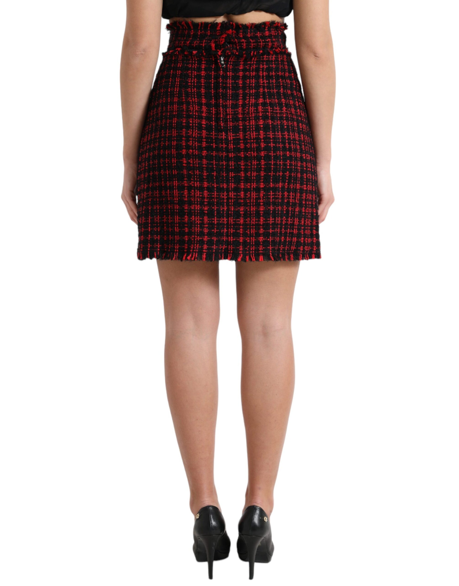 Zwart rood katoen hoge taille tartan tweed minirok