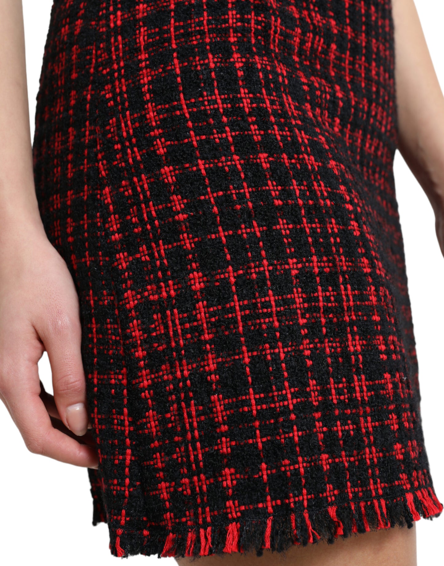 Zwart rood katoen hoge taille tartan tweed minirok