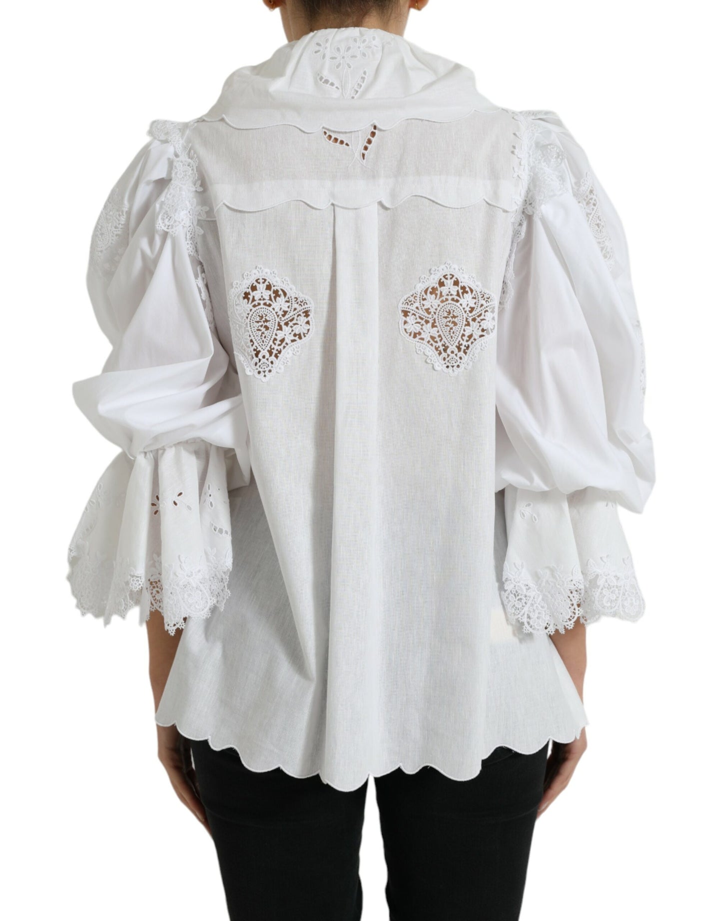 Elegant White Lace Trim Blouse Top