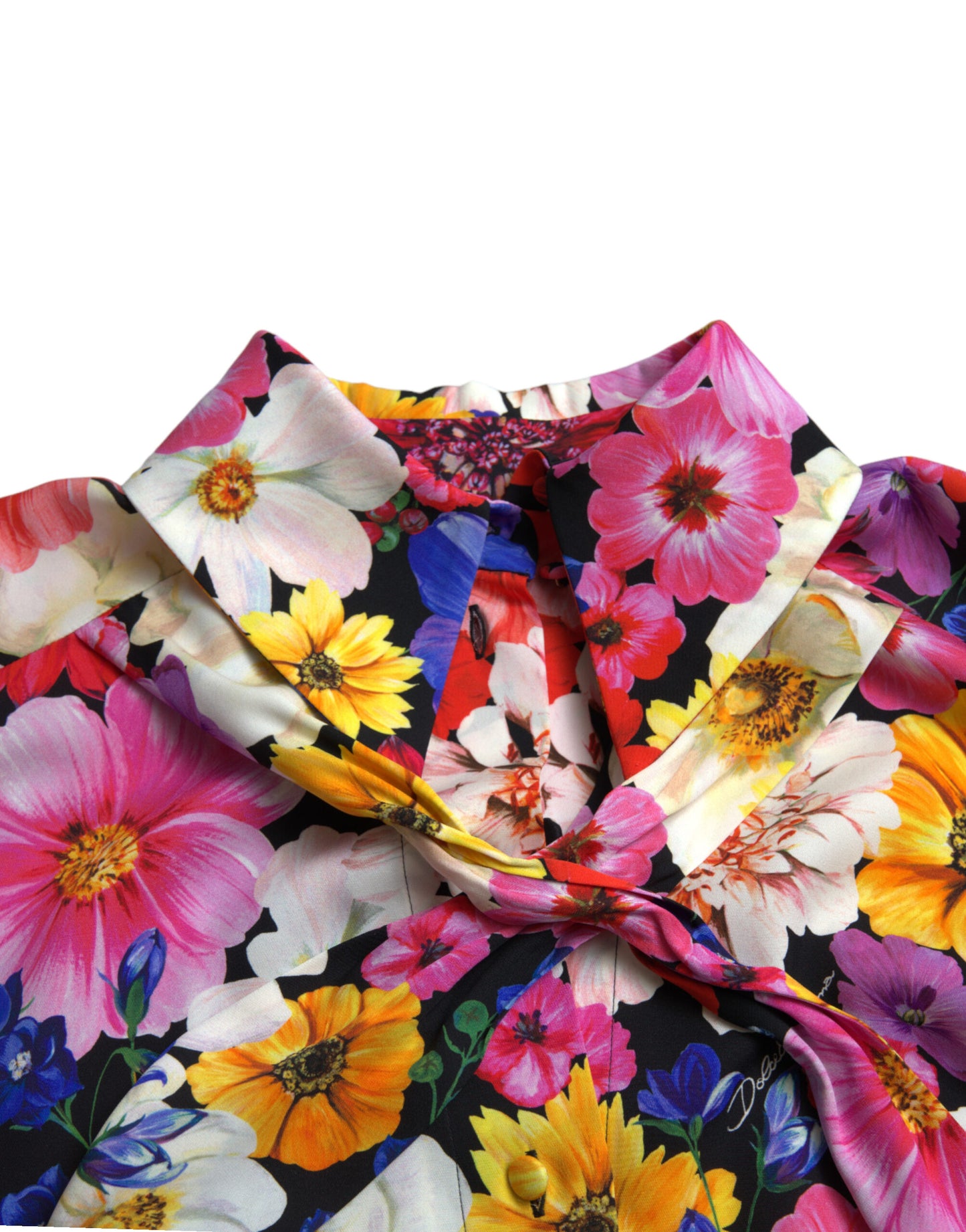 Blusa de seda floral con cierre de lazo delantero