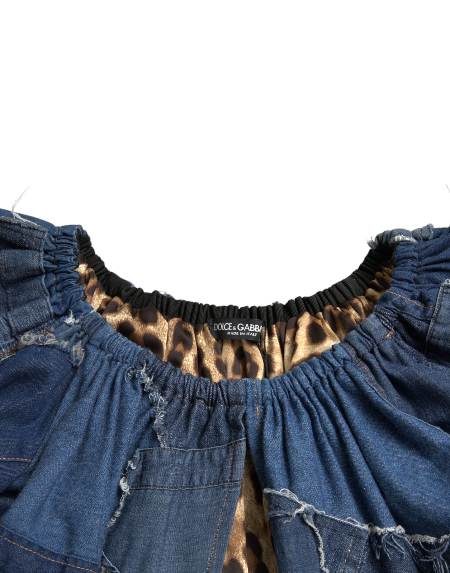 Blauwe patchwork denim blousetop met korte mouwen