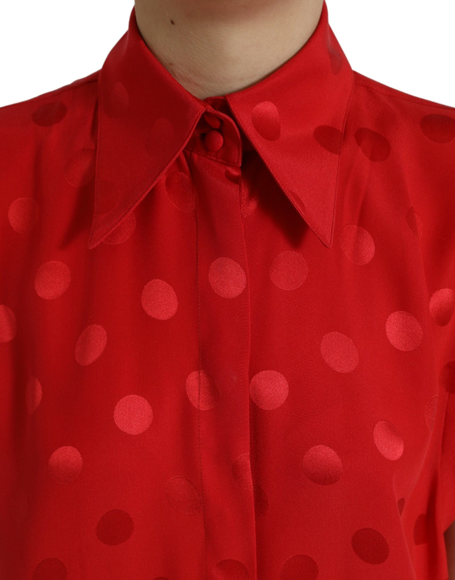 Rode polkadot mouwloze blousetop met kraag