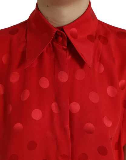 Rode polkadot mouwloze blousetop met kraag