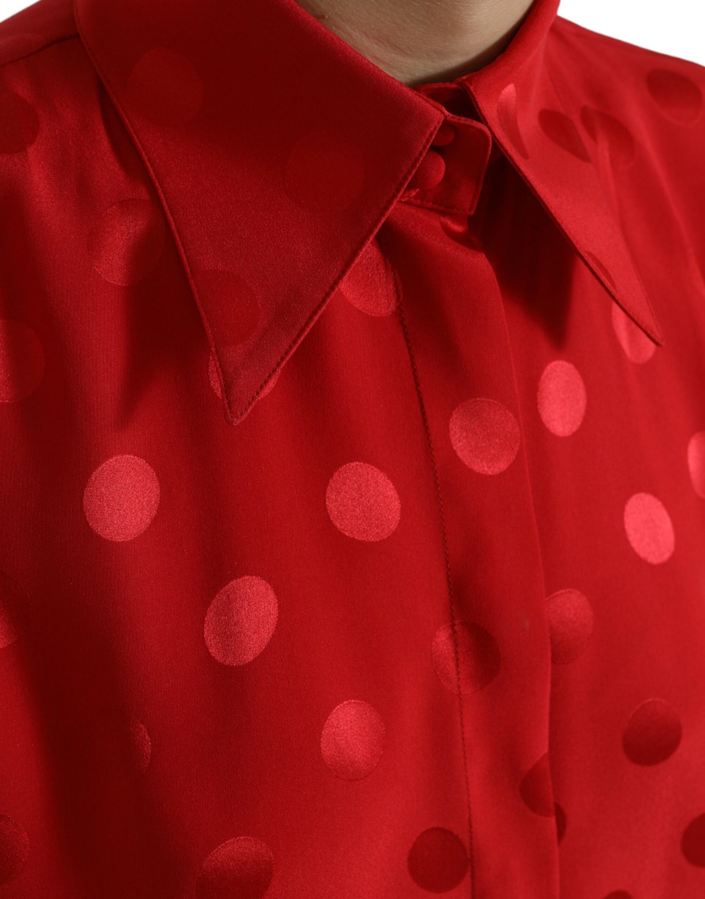 Rode polkadot mouwloze blousetop met kraag