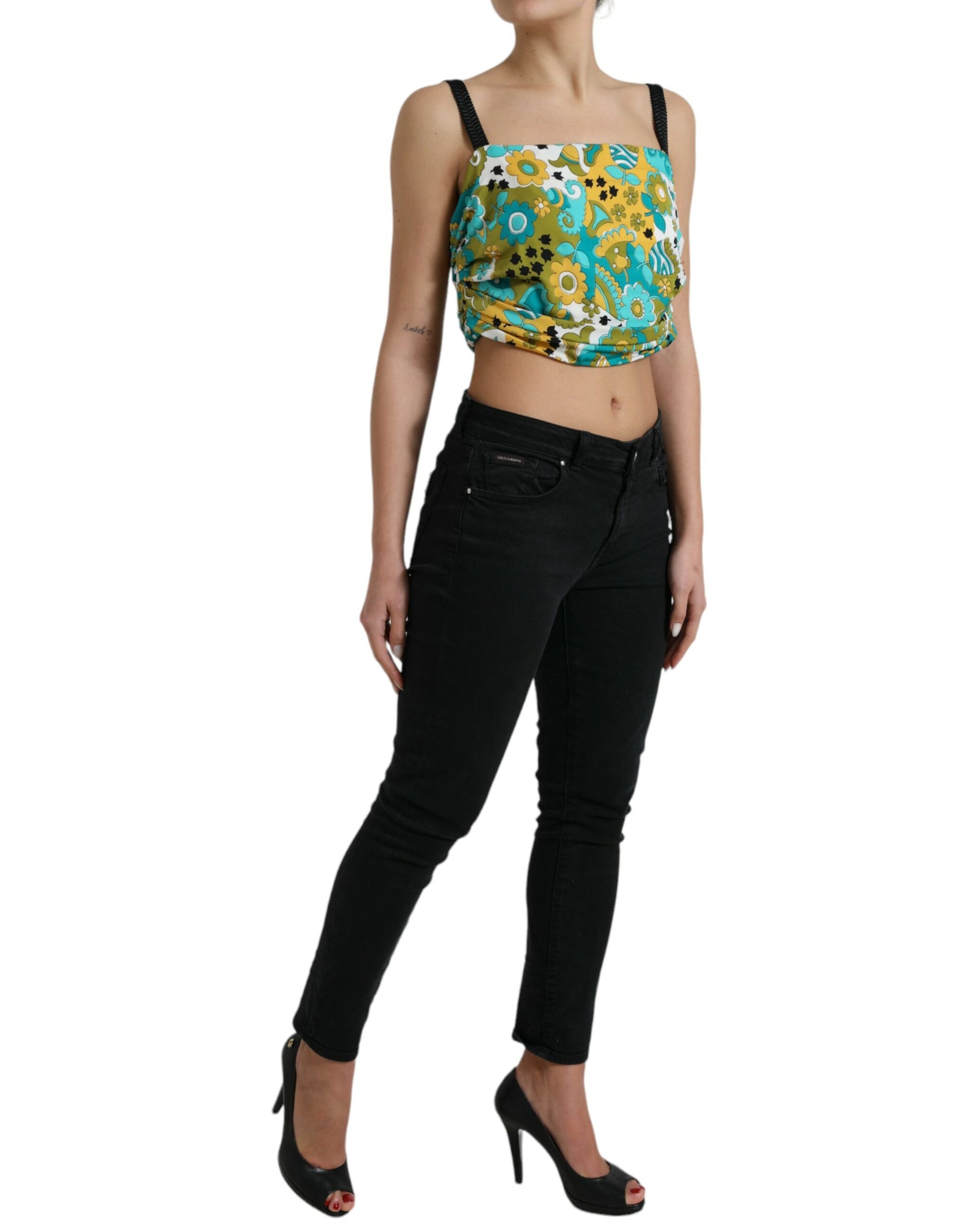 Mouwloze cropped top met veelkleurige bloemen