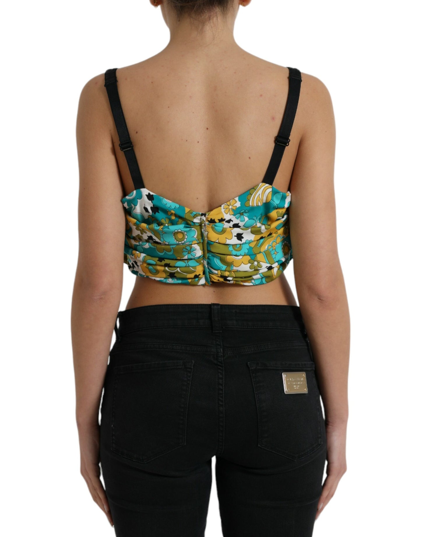 Mouwloze cropped top met veelkleurige bloemen