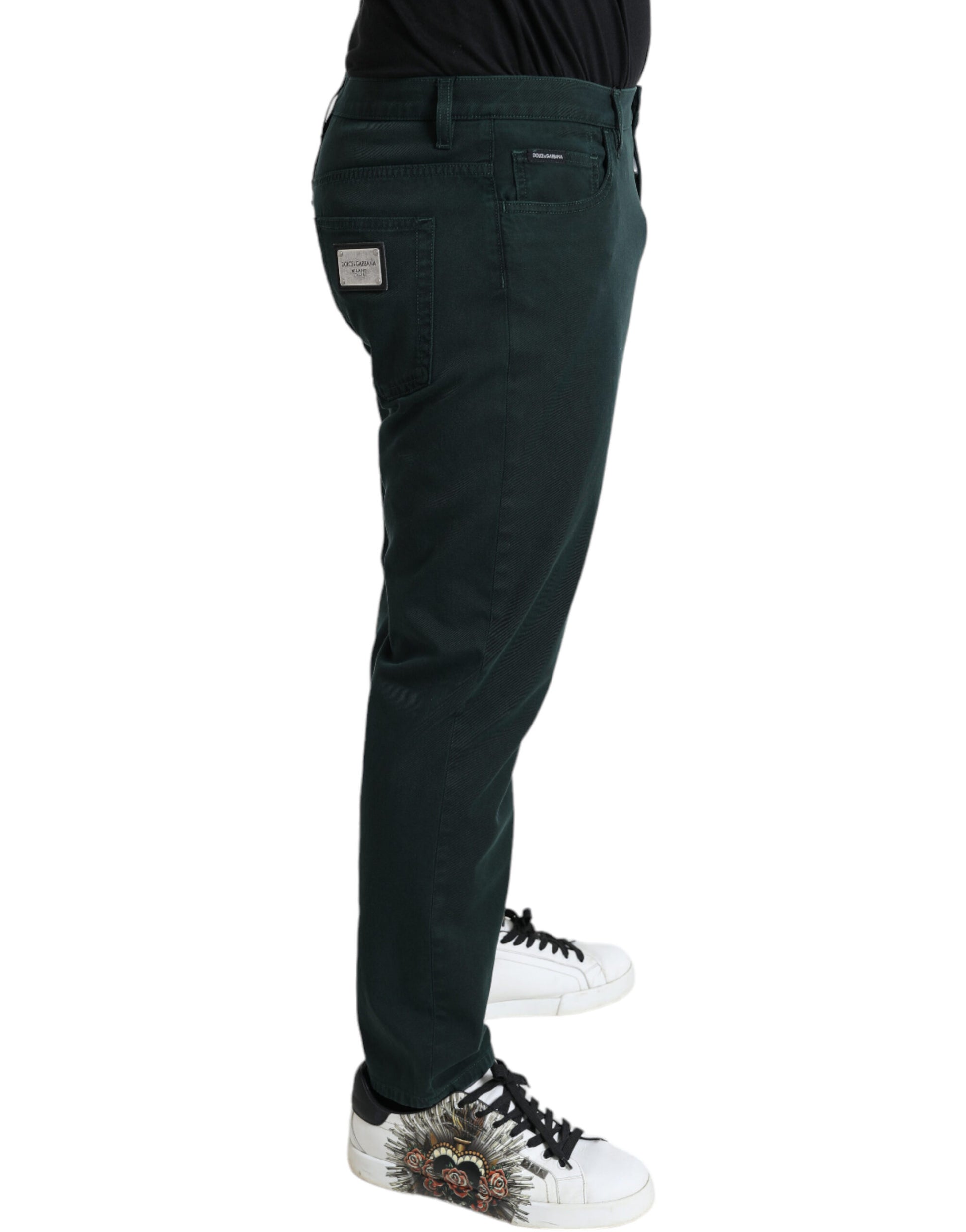 Groene katoenen stretch skinny heren denimjeans