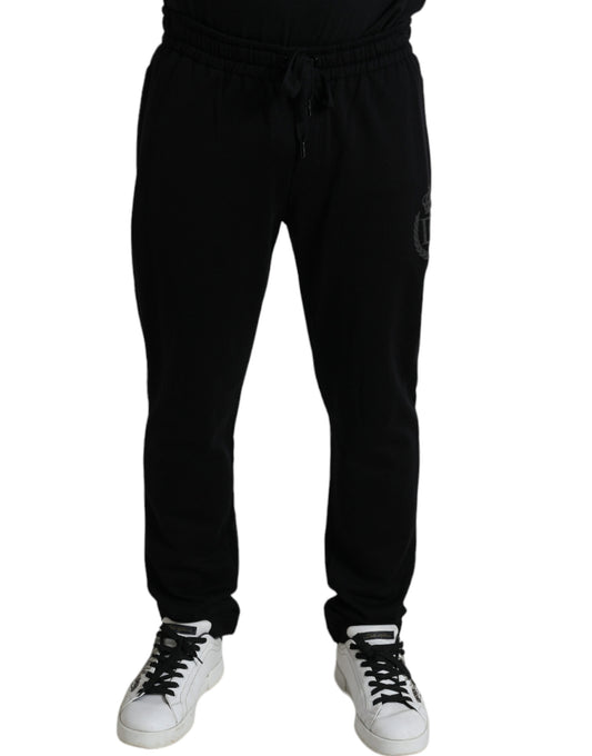 Joggers elegantes de algodón negro con logo bordado