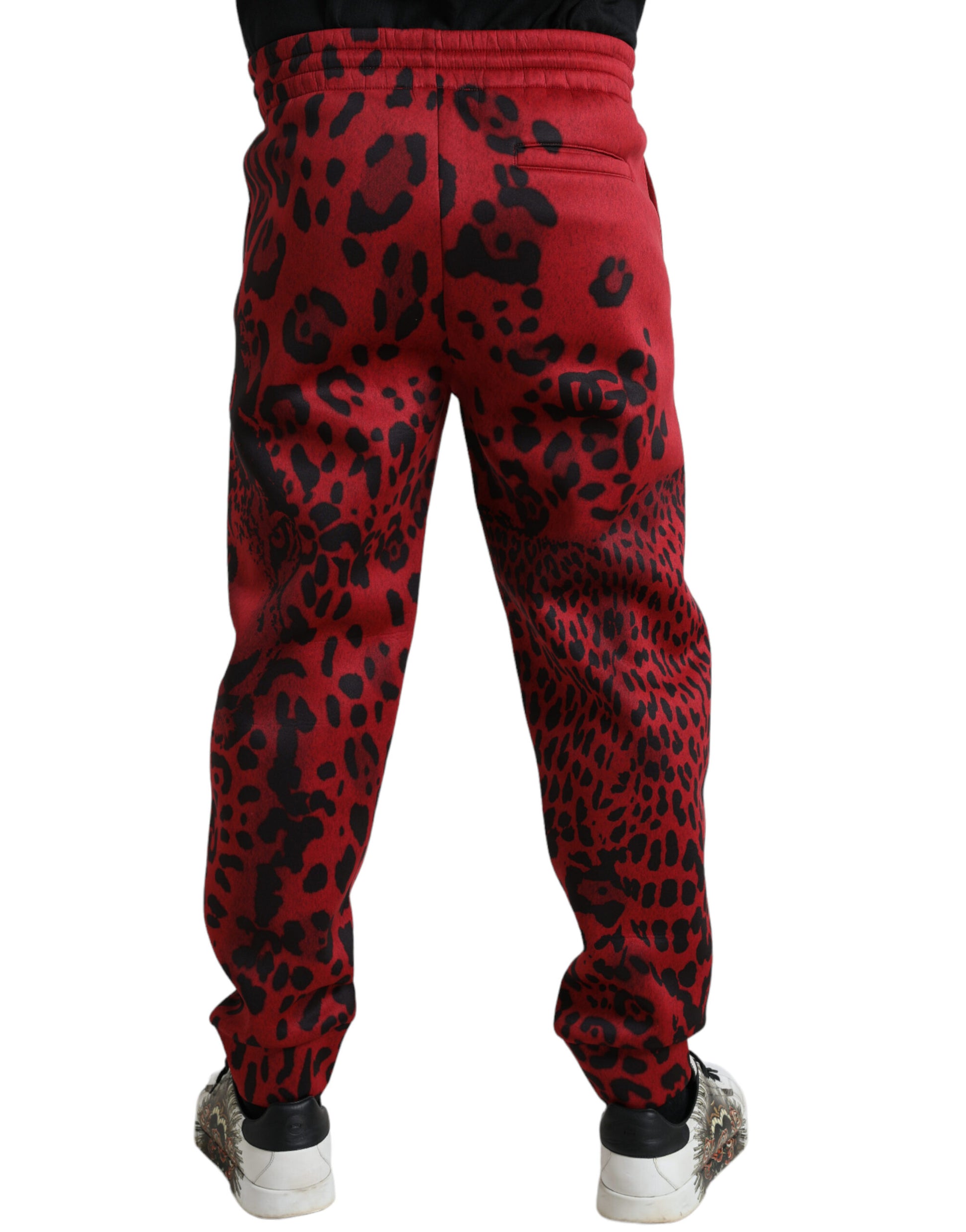 Elegant Leopard Print Joggers in Red and Black