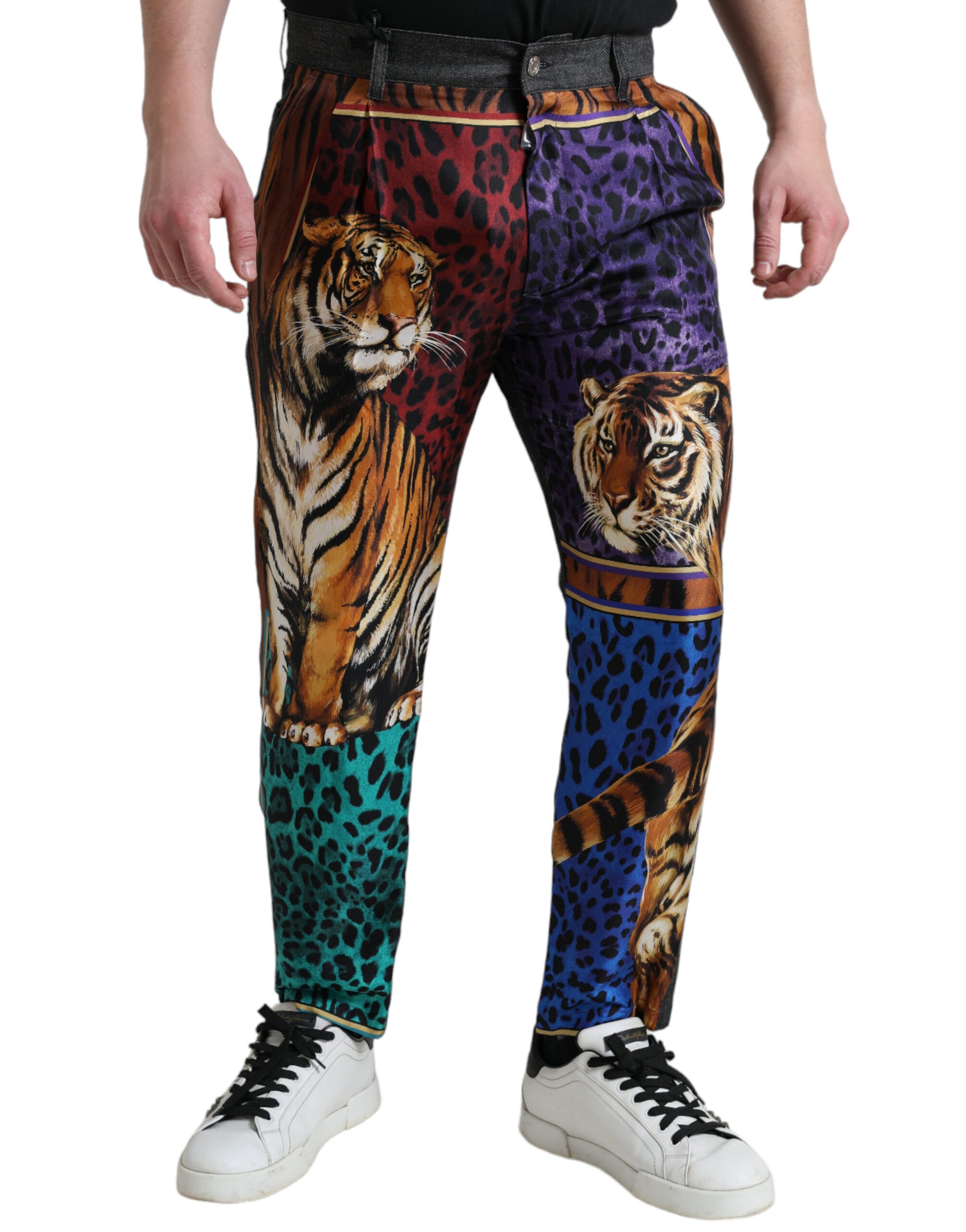 Vaqueros holgados de mezclilla con estampado de tigre multicolor