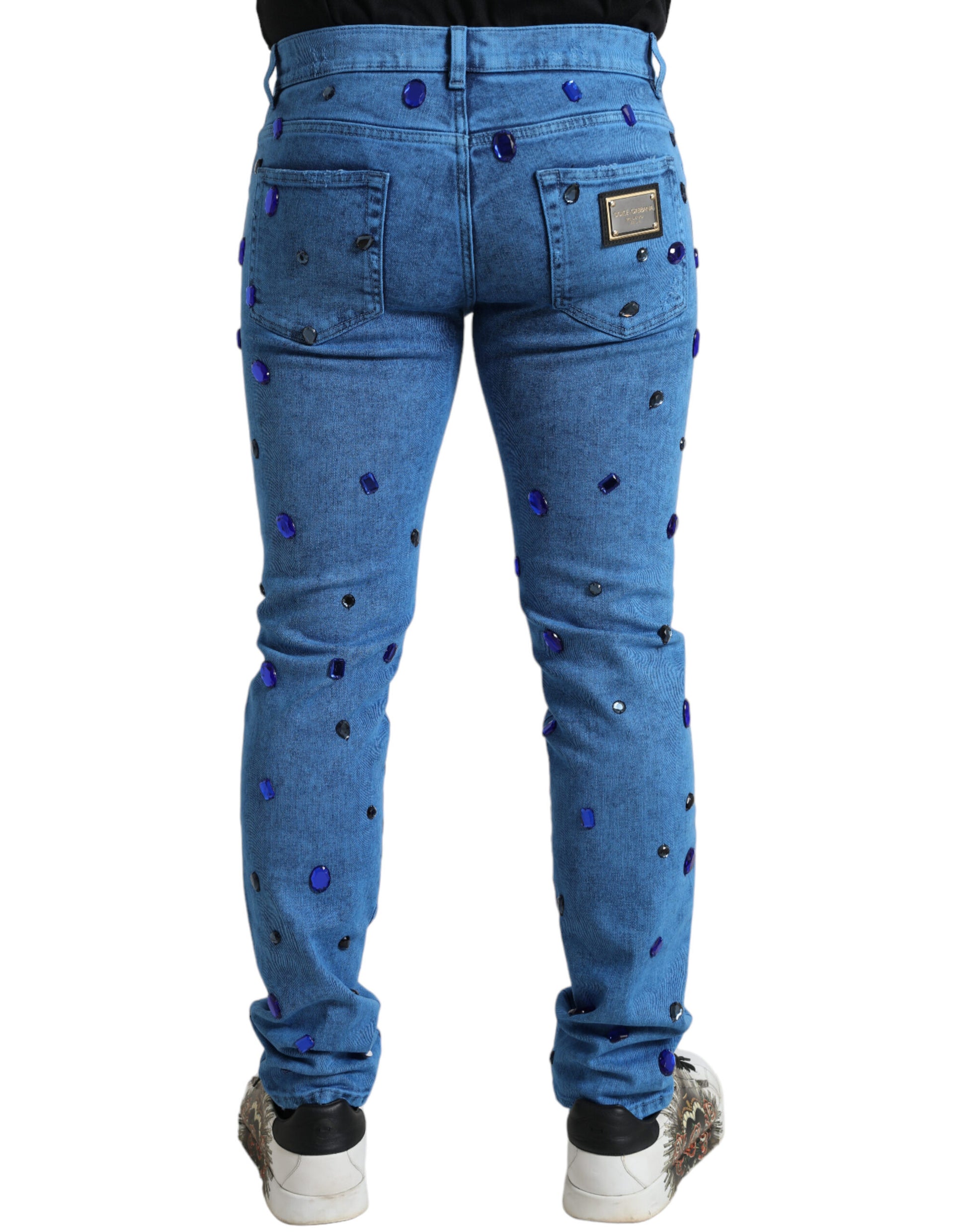 Blauwe, met kristallen verfraaide skinny denimjeans