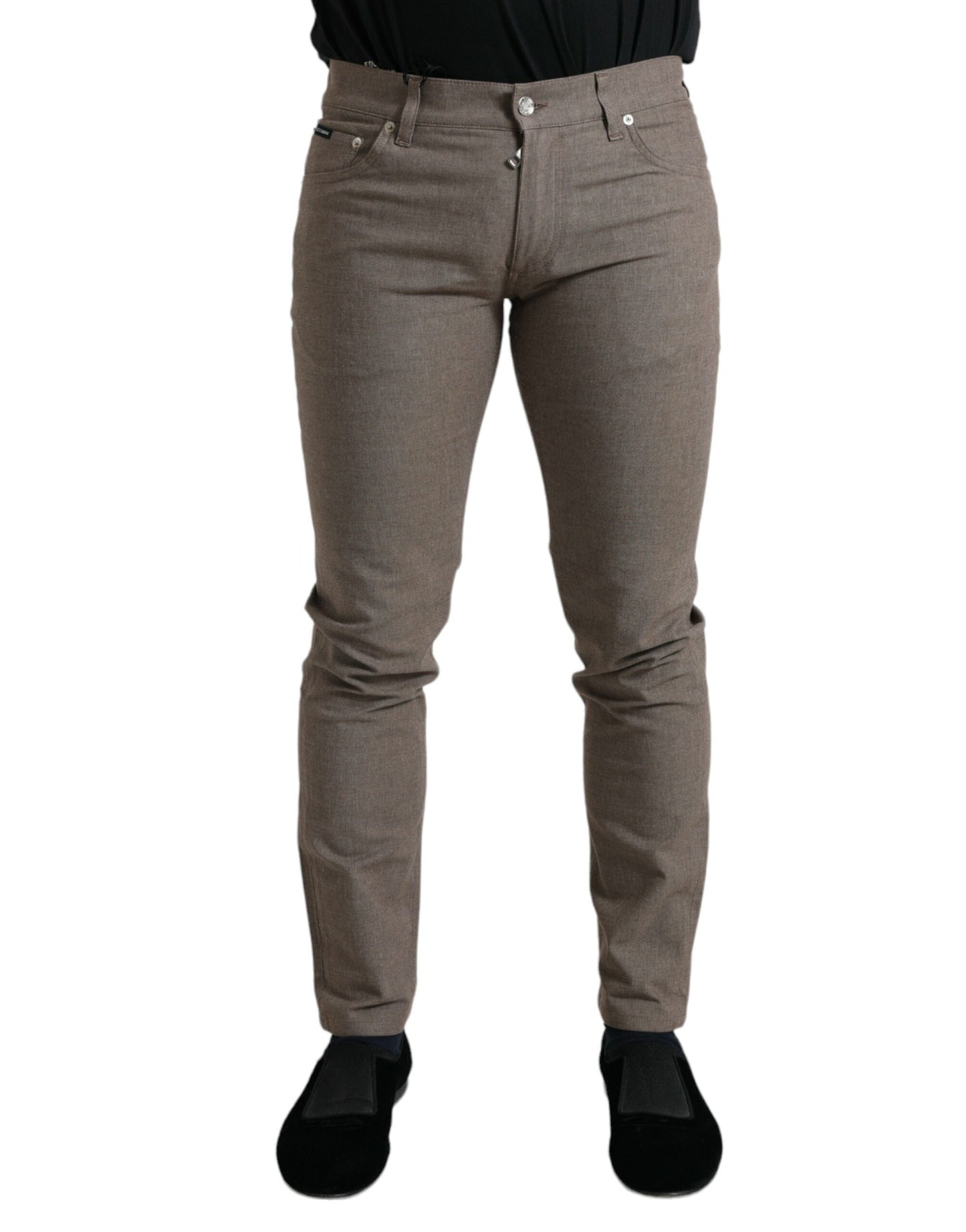 Bruine katoenen stretch skinny herenbroek