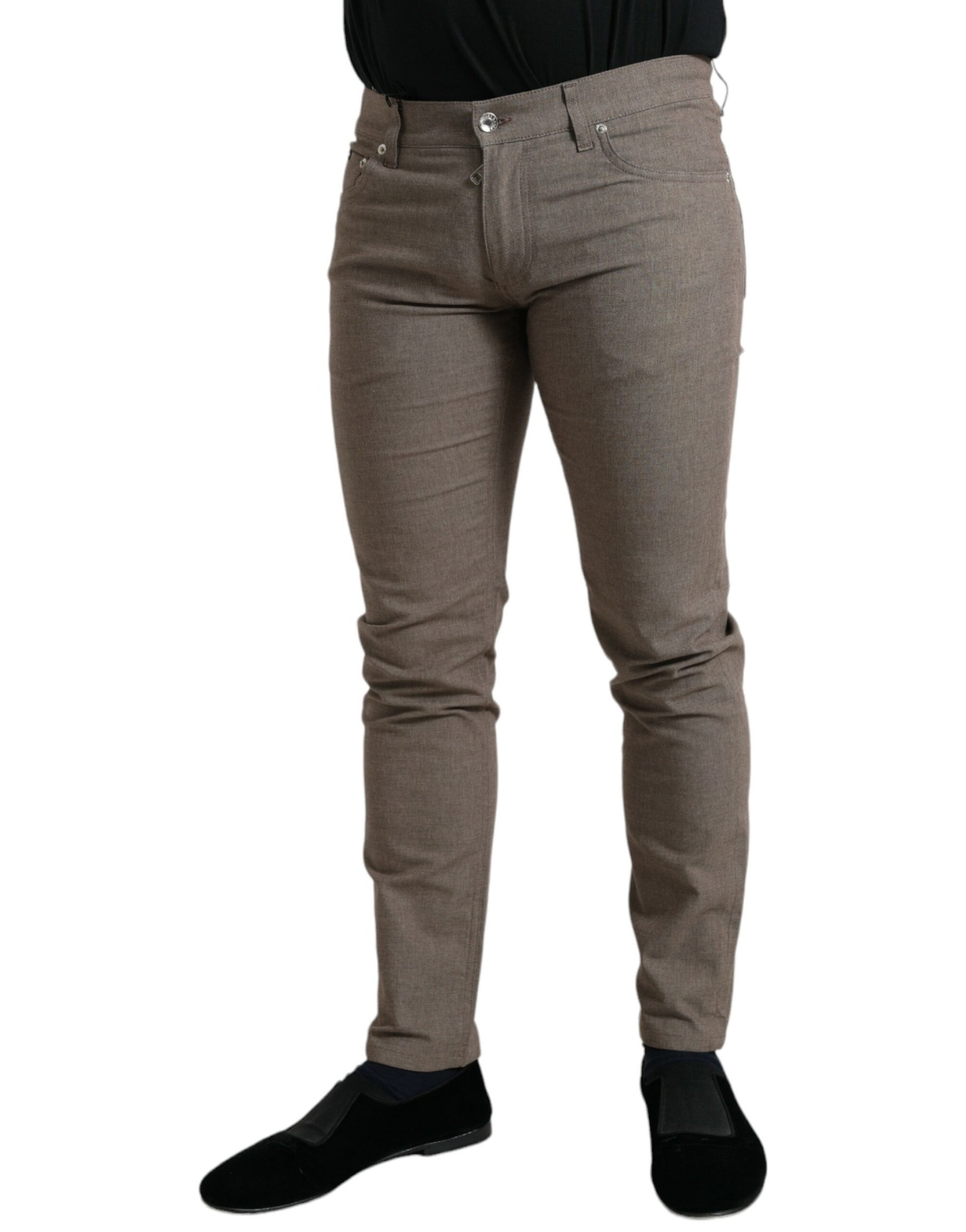 Bruine katoenen stretch skinny herenbroek