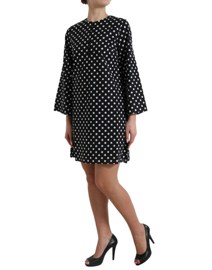 Zwart witte polka dot nylon shift mini-jurk