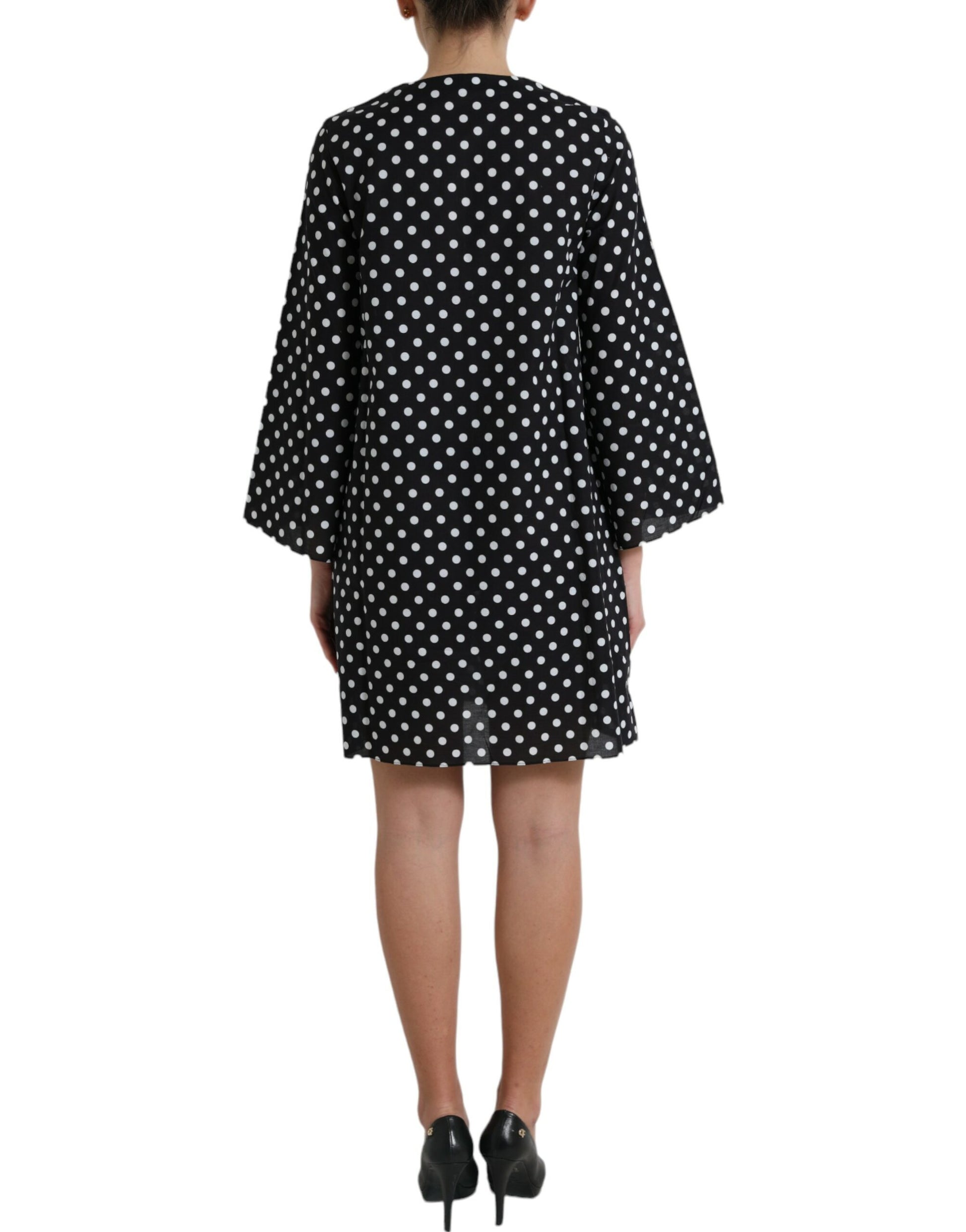 Zwart witte polka dot nylon shift mini-jurk