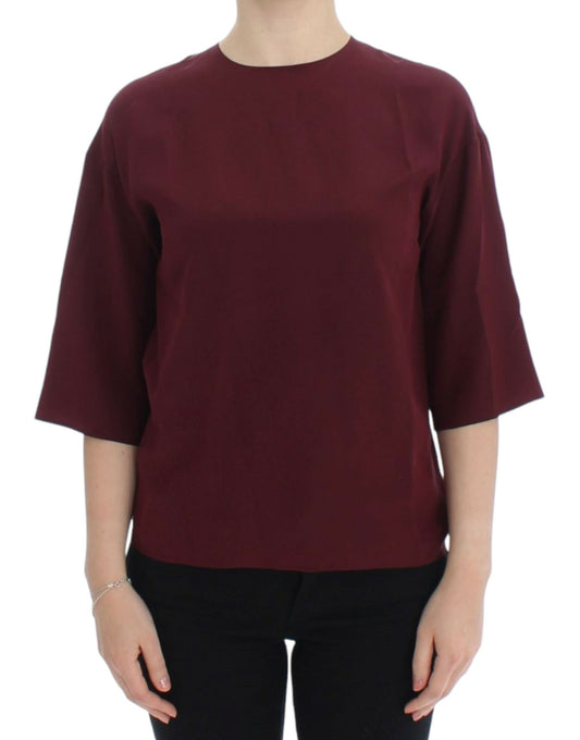 Rode zijden blouse met 3/4 mouwen