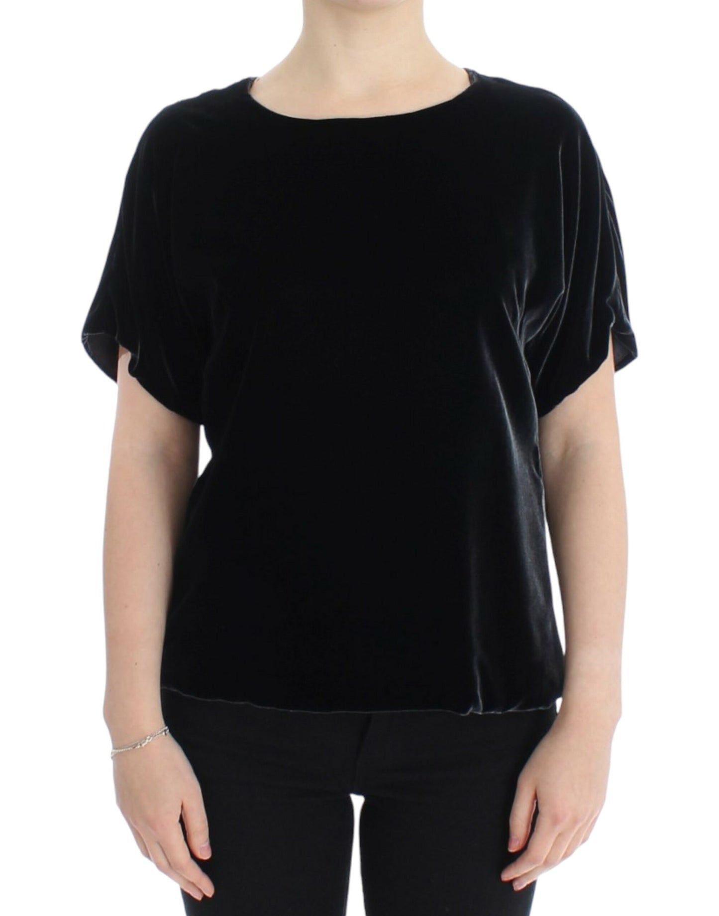 Zwart fluwelen blouse met korte mouwen