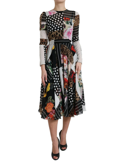 Vestido midi de seda elegante con patchwork