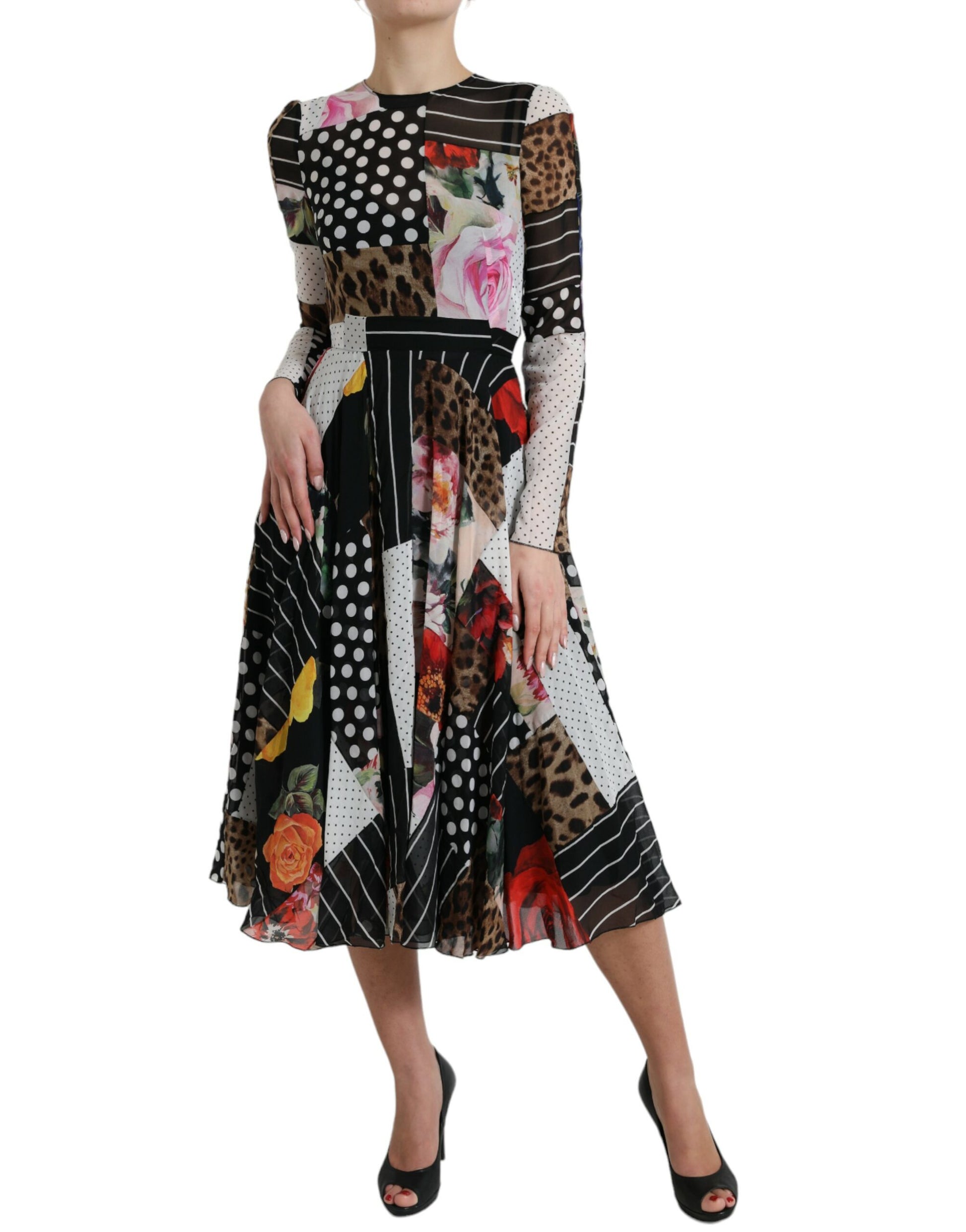 Vestido midi de seda elegante con patchwork