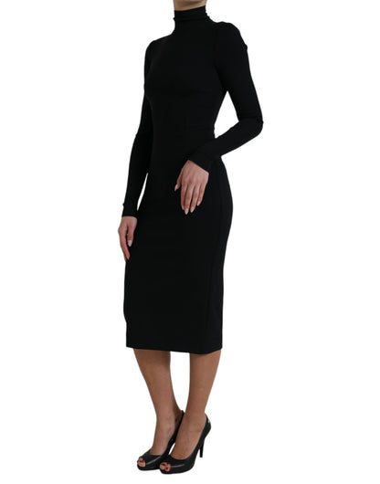 Elegant Black Bodycon Turtleneck Dress