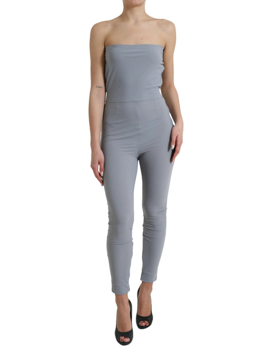 Grijze nylon strapless bodycon jumpsuitjurk