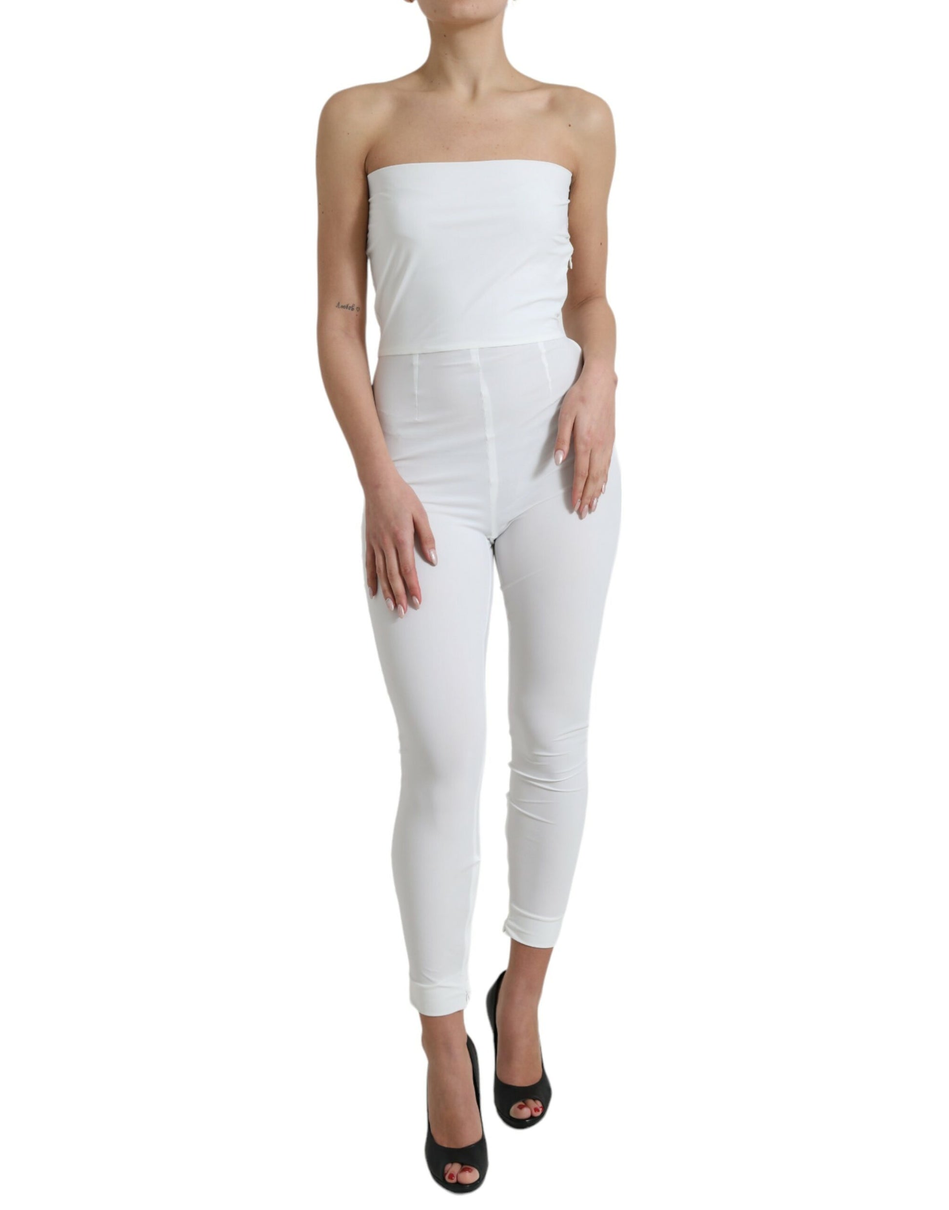 Witte nylon strapless bodycon jumpsuitjurk