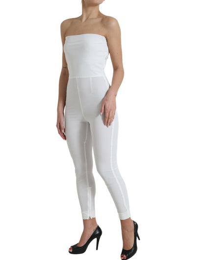 Witte nylon strapless bodycon jumpsuitjurk