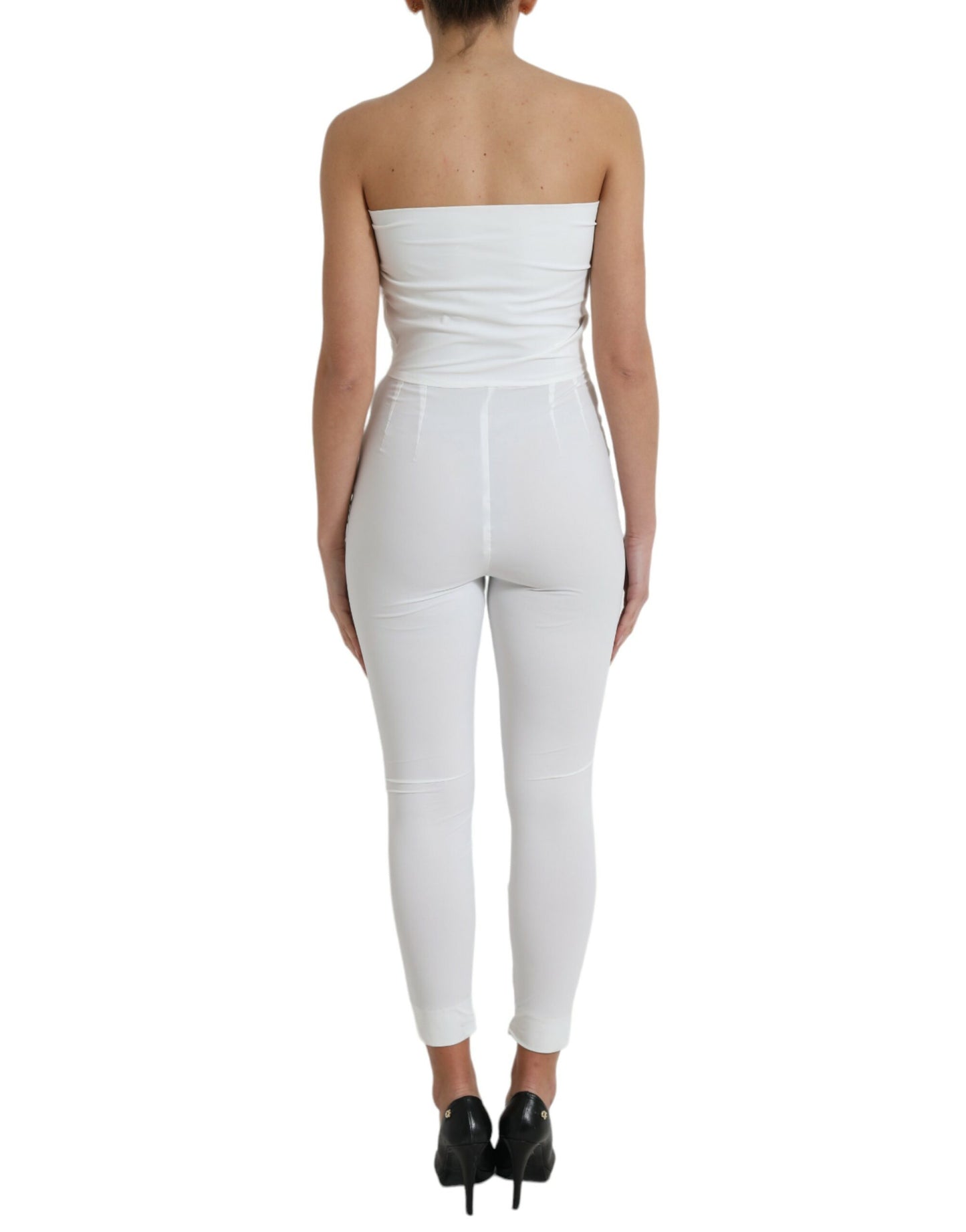 Witte nylon strapless bodycon jumpsuitjurk