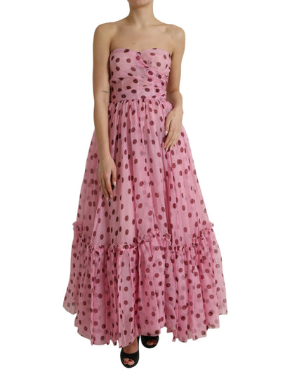 Roze stippen A-lijn strapless jurk