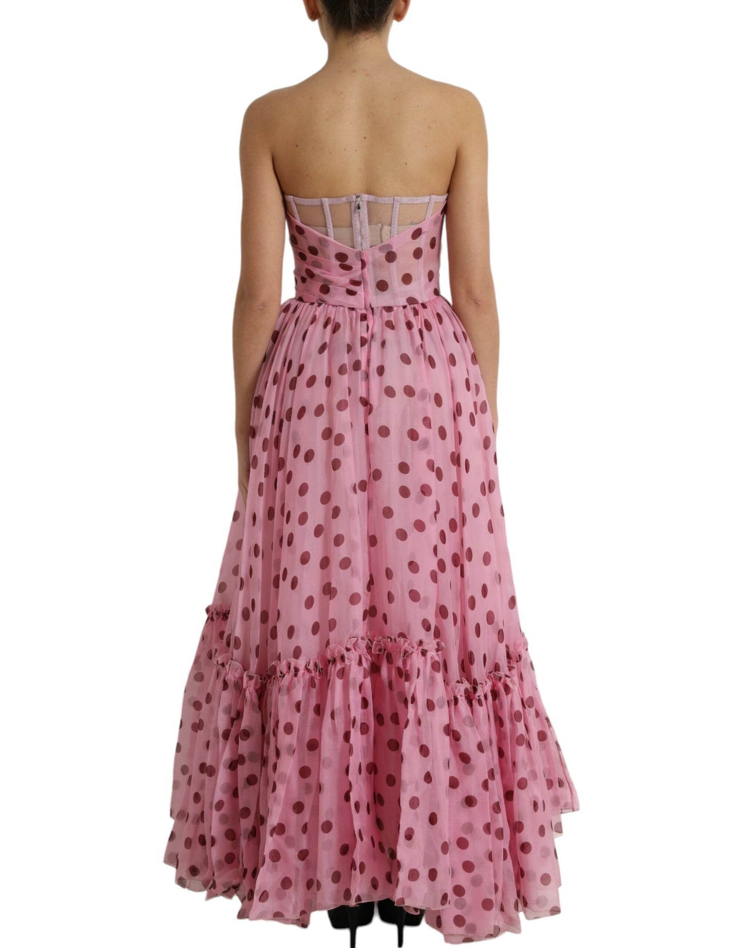 Roze stippen A-lijn strapless jurk