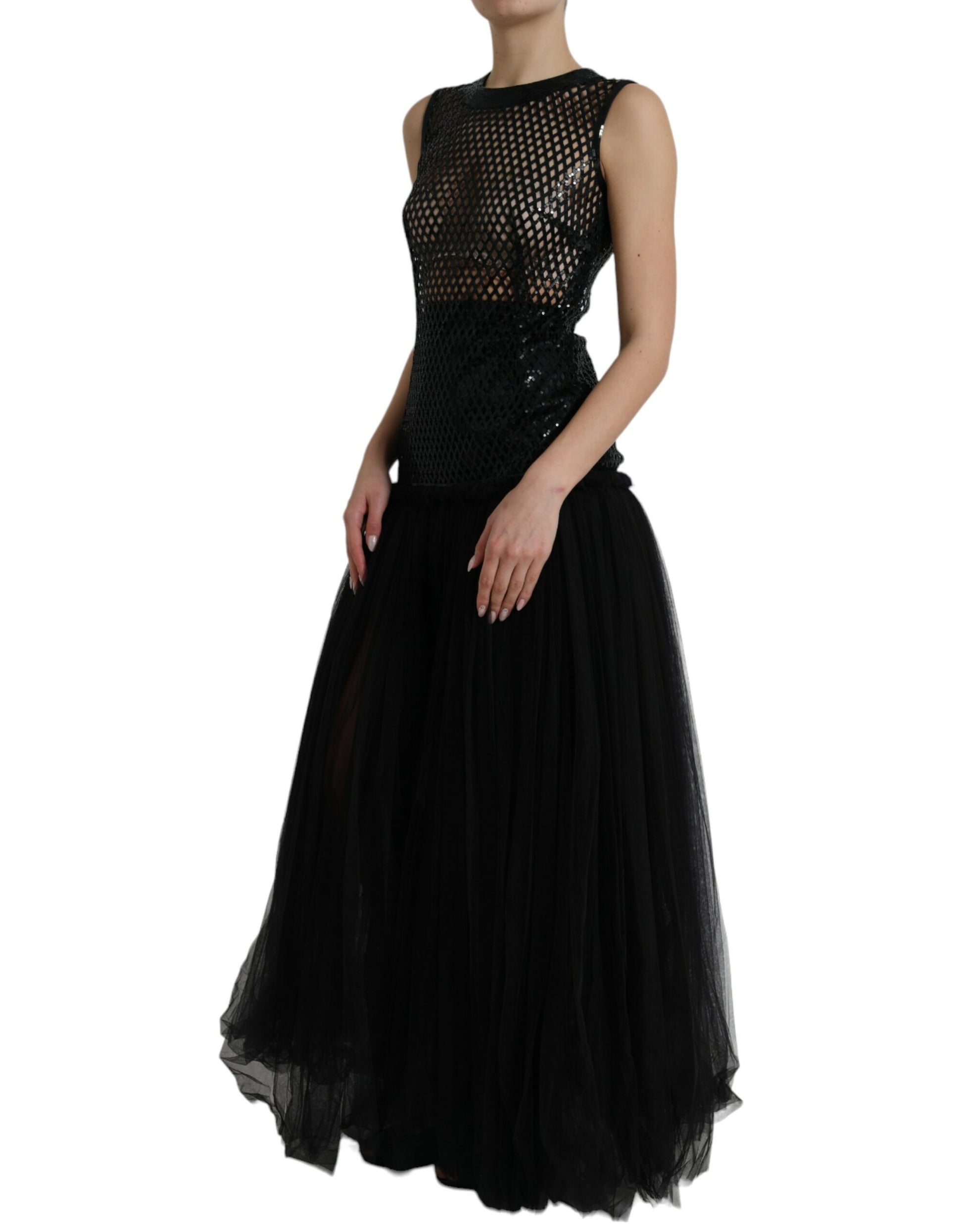 Elegante vestido de noche negro con lentejuelas